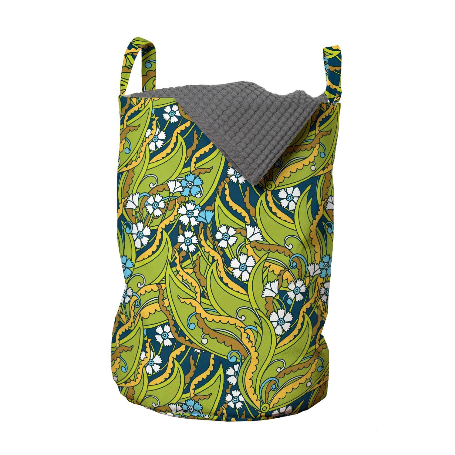 Abakuhaus Wäschesäckchen Wäschekorb mit Griffen Kordelzugverschluss für Waschsalons, Blumen Große Blätter Dschungel