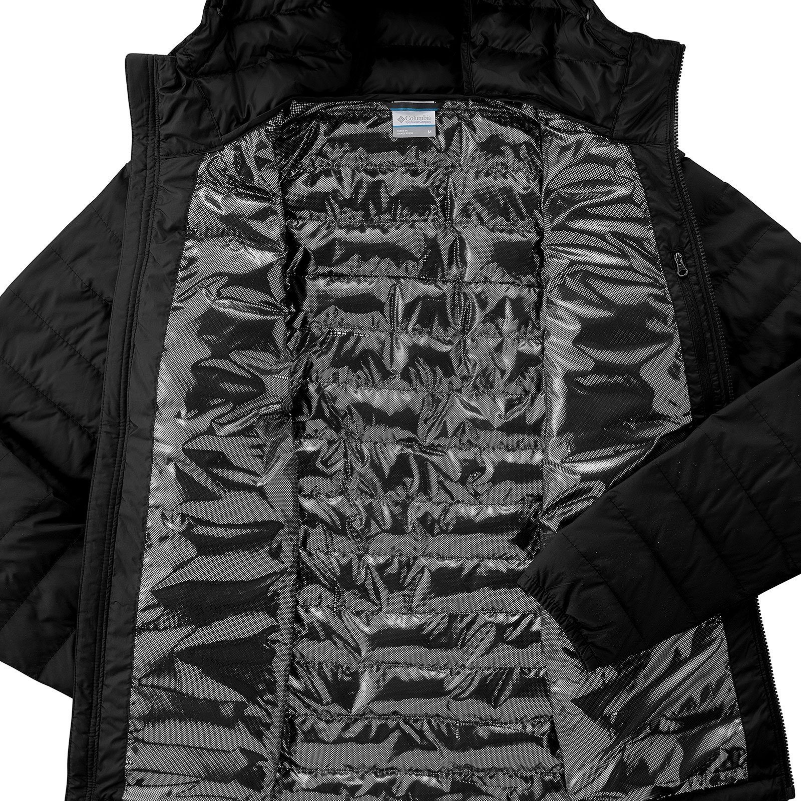 Jacket Thermosystem Columbia black Steppjacke Powder 010 Wärme-reflektierendem Lite™ Hooded mit Omni-Heat™