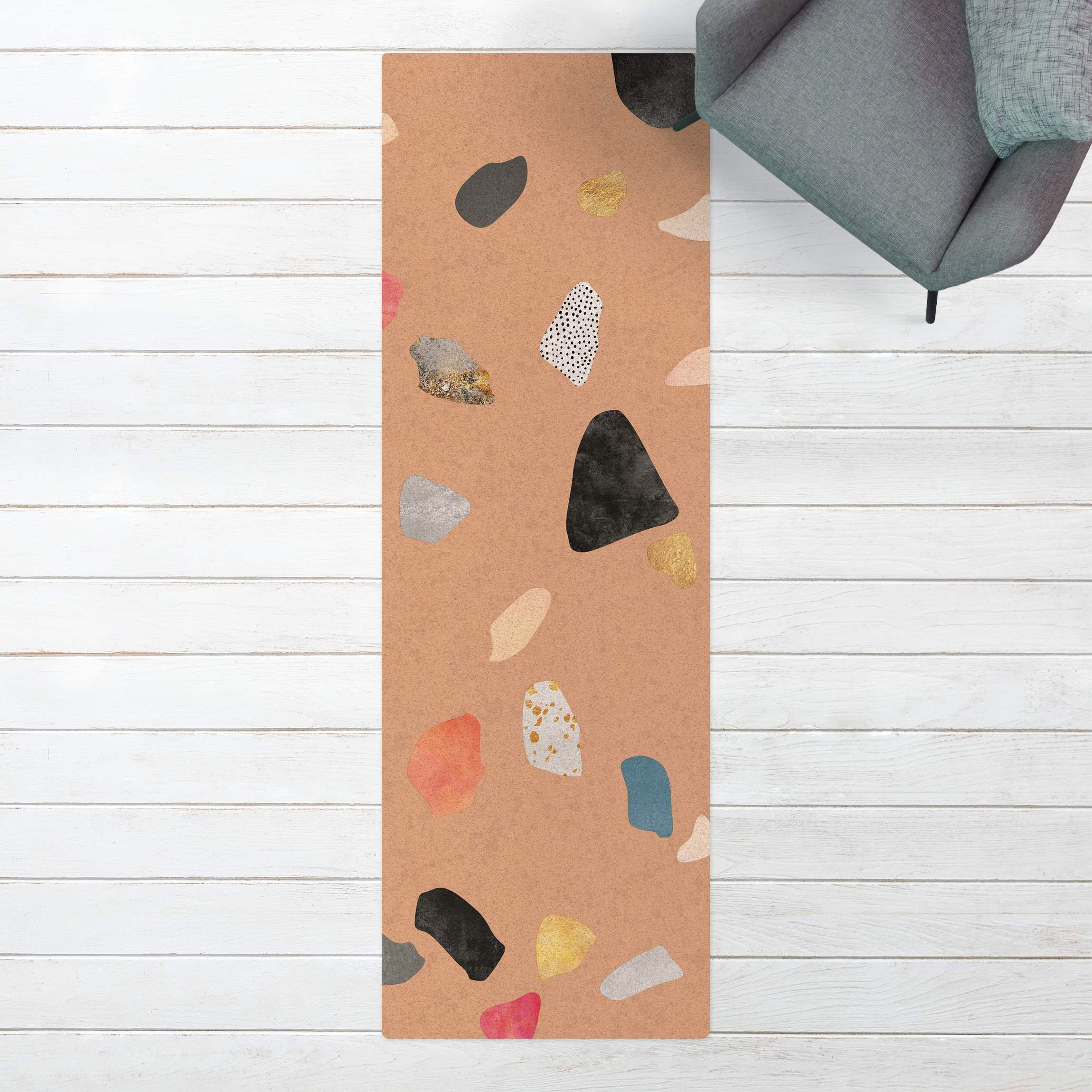 Bilderdepot24 Läufer Teppich Kork Flur Küche Muster Terrazzo lang modern funktional