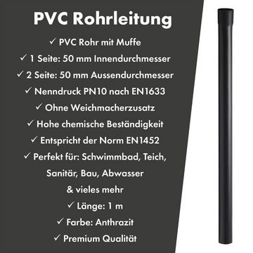 POWERHAUS24 Anschlussstück PVC Rohrleitung 1 m D 50 mm mit Muffe