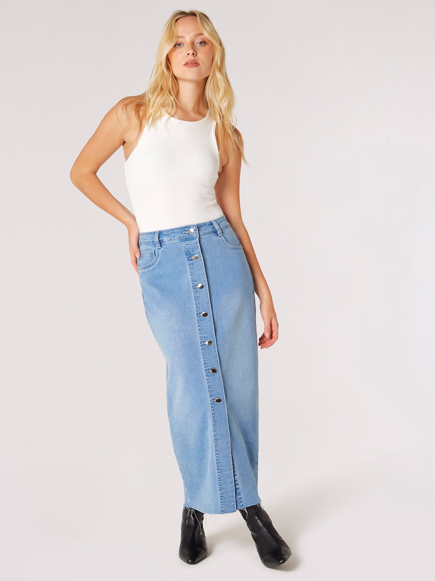 Apricot Midirock Midi Button Through Denim günstig online kaufen
