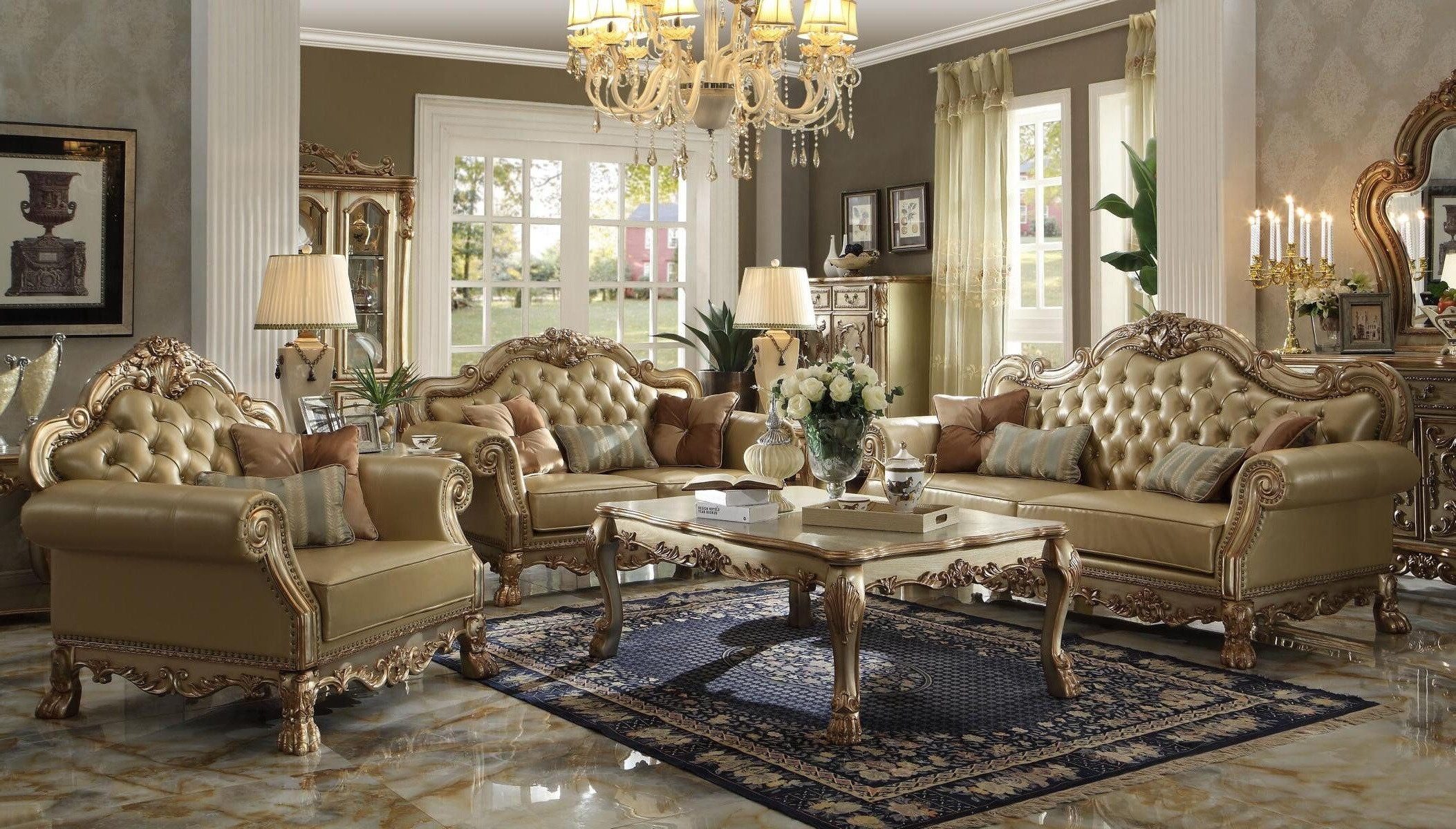 Xlmoebel Polstergarnitur Edles Barocksofa aus Leder mit hochwertiger Polsterung, (2-tlg., 3+2 Sitzer), Hergestellt in Europa
