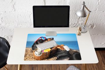 MuchoWow Gaming Mauspad Hund - Sonnenbrille - Strand - Sommer (1-St), Büro für Tastatur und Maus, Mousepad Gaming, 90x60 cm, XXL, Großes