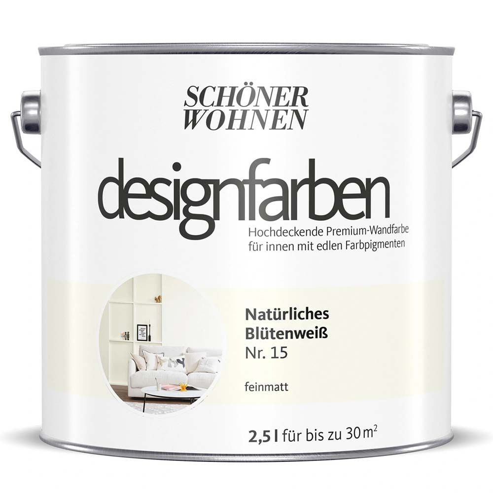 SCHÖNER WOHNEN FARBE Wandfarbe Schöner Wohnen Designfarben 2,5 Ltr. Natürliches Blütenweiß Nr. 15