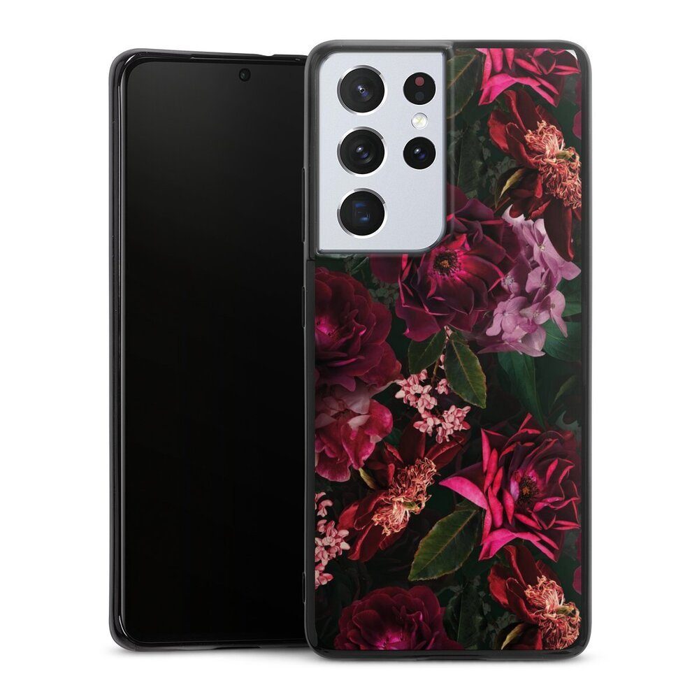 DeinDesign Handyhülle Rose Blumen Blüte Dark Red and Pink Flowers, Samsung Galaxy S21 Ultra 5G Silikon Hülle Bumper Case Smartphone Cover