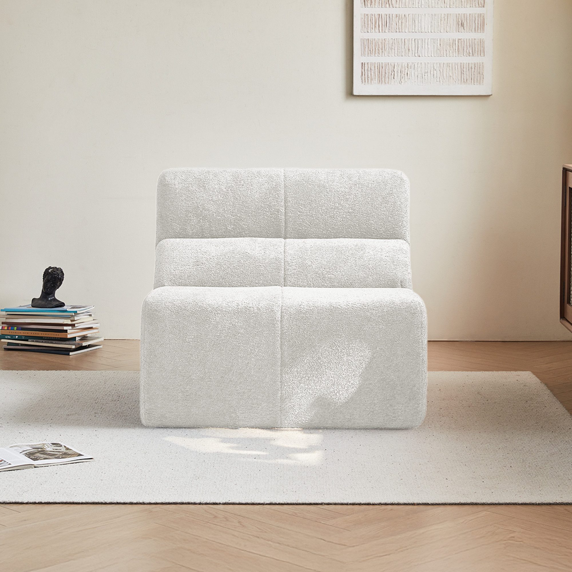 HAUSS SPOLE Loungesofa Regentropfen-Samt Einzelsofa-Stuhl Relaxsofa mit Rückenlehne,Weiß, Moderner Polstersessel Einzelsessel mit Komfortpolsterung und Samtbezug, Relaxsessel für Wohnzimmer