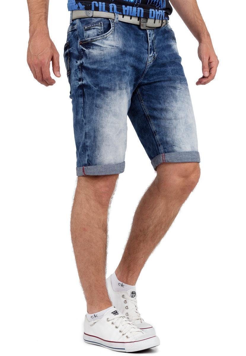 Cipo & Baxx Jeansshorts Herren Regular Fit Kurze Hose Stonewashed BA-21CB17 mit auffälligen und dekorativen Nähten