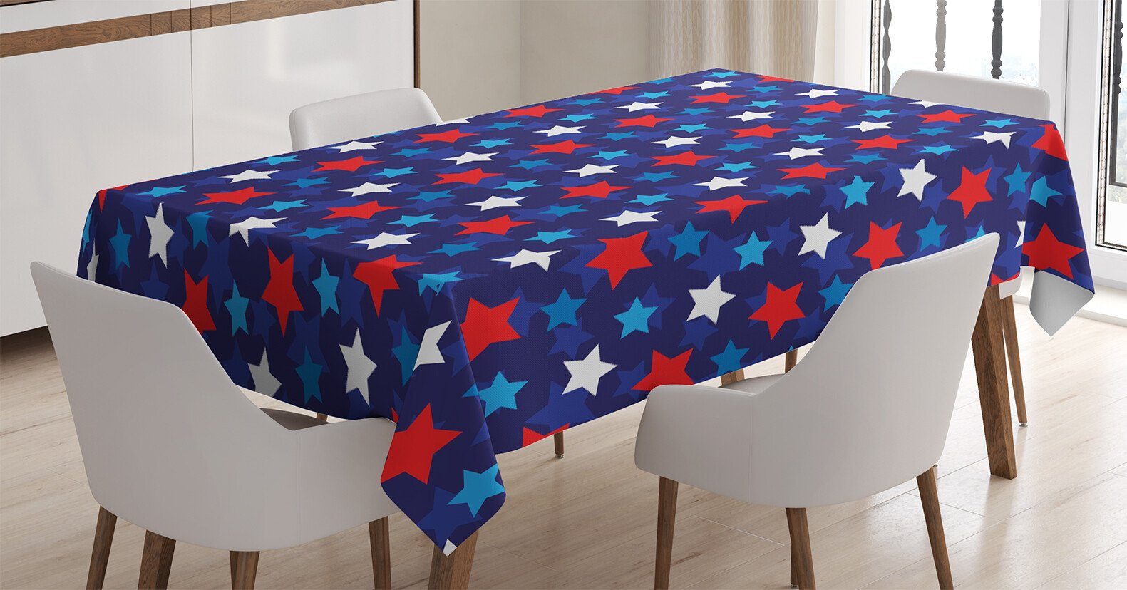 Abakuhaus Tischdecke Farbfest Waschbar Für den Außen Bereich geeignet Klare Farben, Patriotisch Amerikanische Flagge Sterne