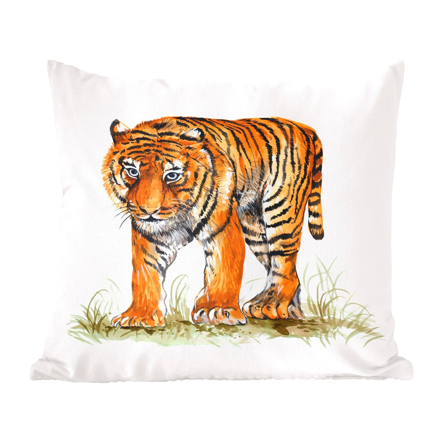 Sofakissen Tiger Dekokissen Schlafzimmer, Zierkissen MuchoWow Deko, - Füllung Gras, - mit für Wohzimmer, Augen