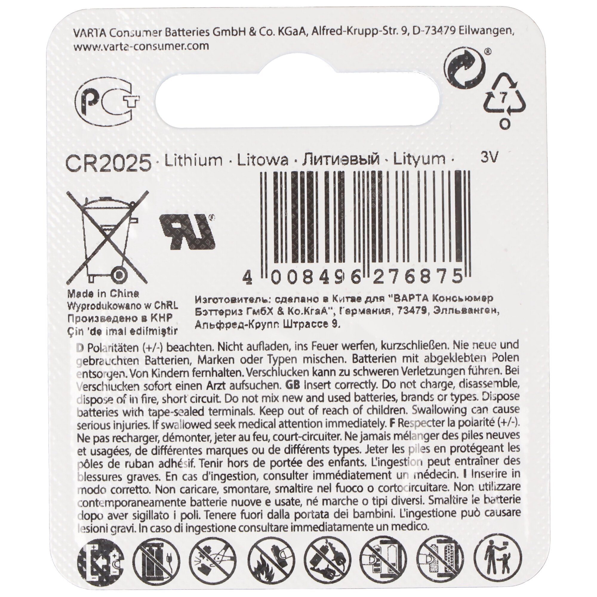 VARTA Varta CR2025 Lithium Batterie Batterie, (3,0 V)