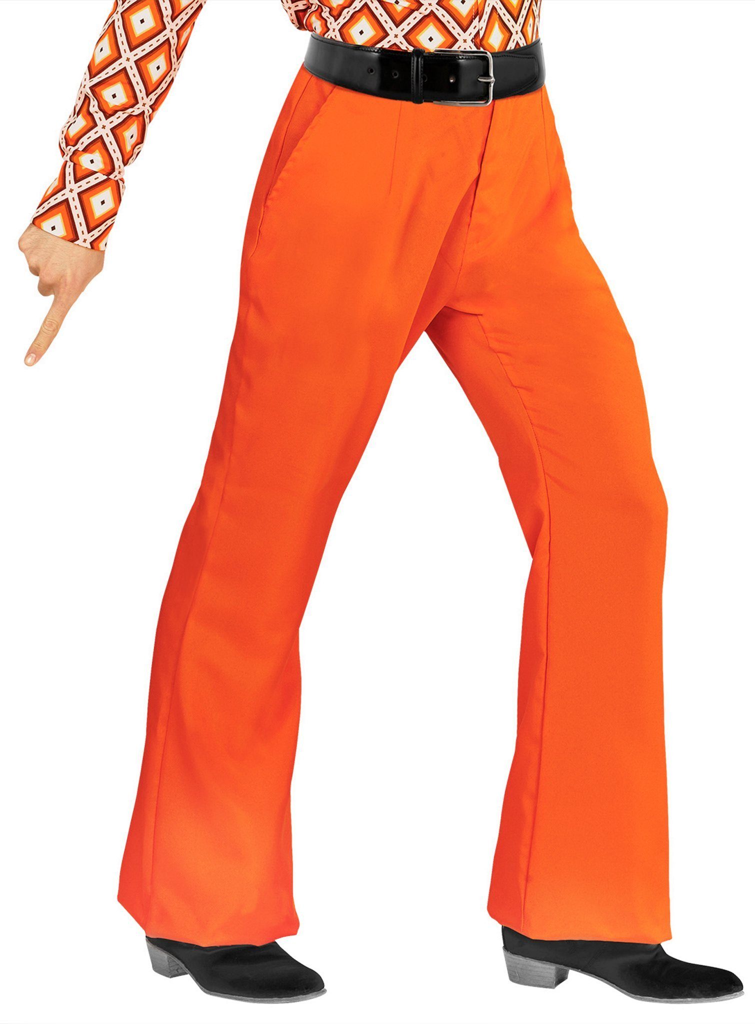 Widdmann Hippie-Kostüm 70er Herrenhose orange, Für Schlager- und Mottopartys: einfarbige Schlaghose für Männer im