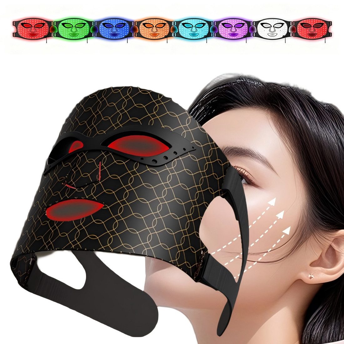 Toomoke Dermaroller LED-Gesichtsmaske 8 Farben Lichttherapie, Kabellose LED-Gesichtsmaske, 352 LEDs, Hautpflege zu Hause, Gesichts- und Halsmaske, Controller inkl. Ladebox