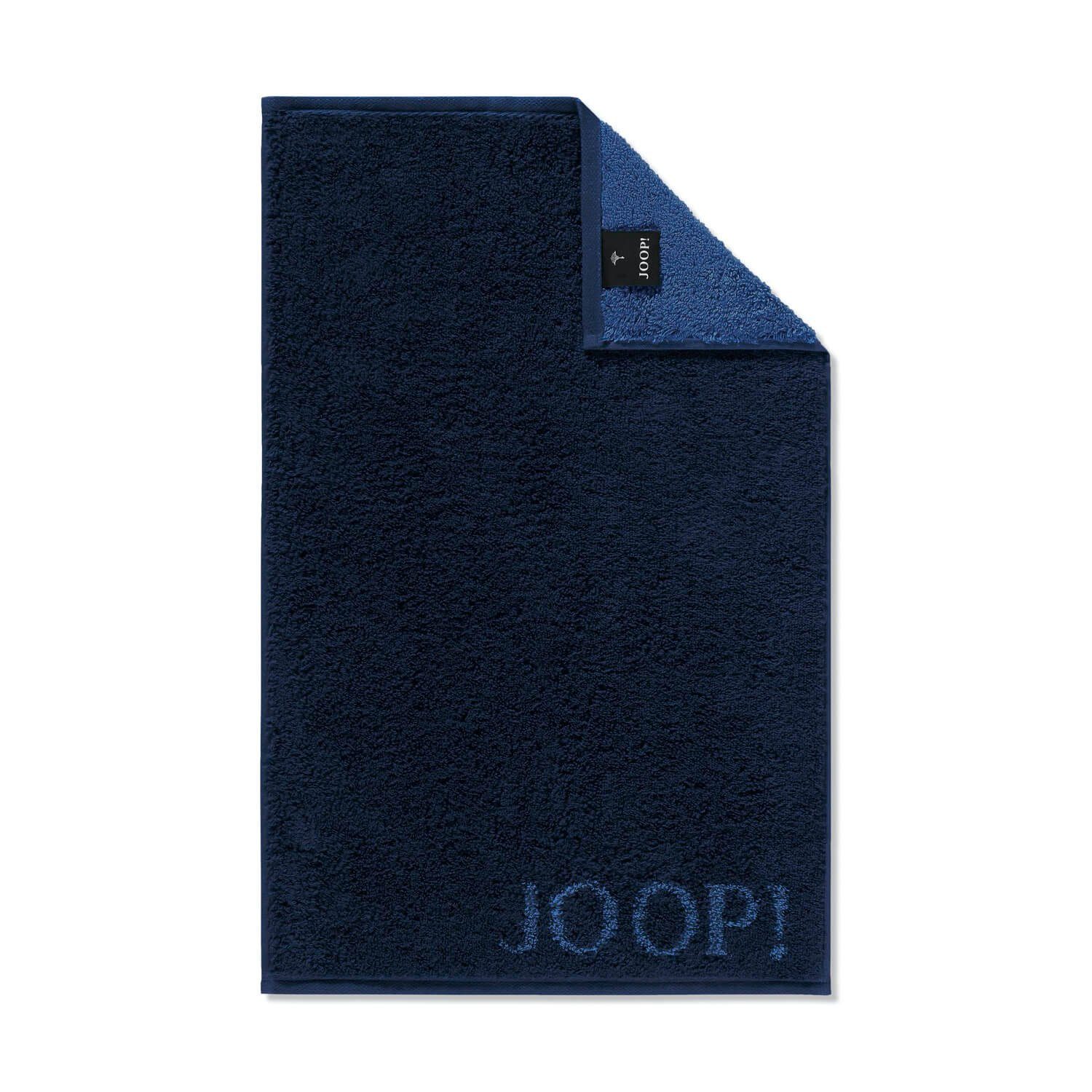 JOOP! Handtuch Gästetuch Classic Doubleface Navy 1600 14, Walkfrottier (1-St), Wendeoptik, Logo, Flauschig, Unifarben