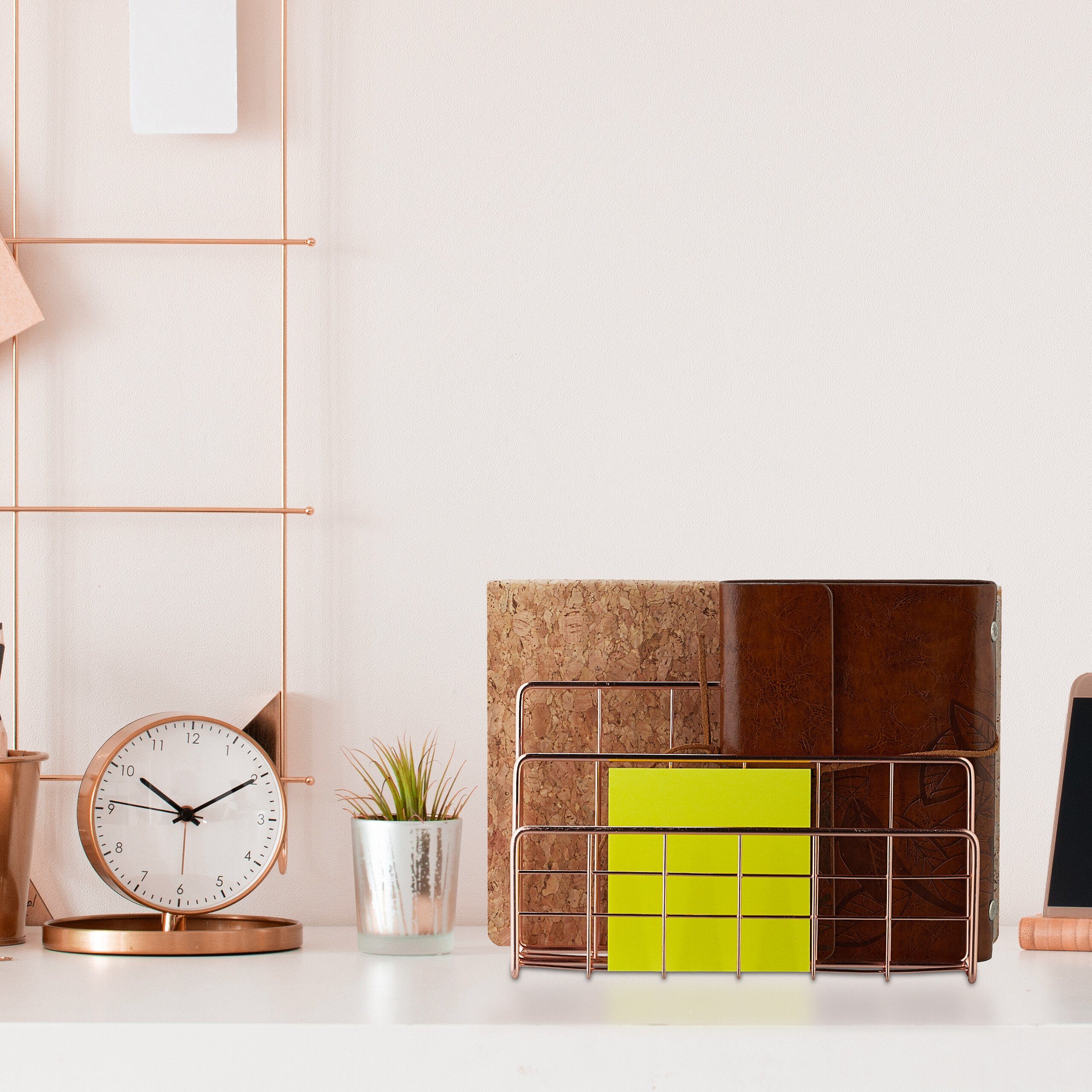 relaxdays Briefablage Dokumentenhalter mit 3 Fächern roségold