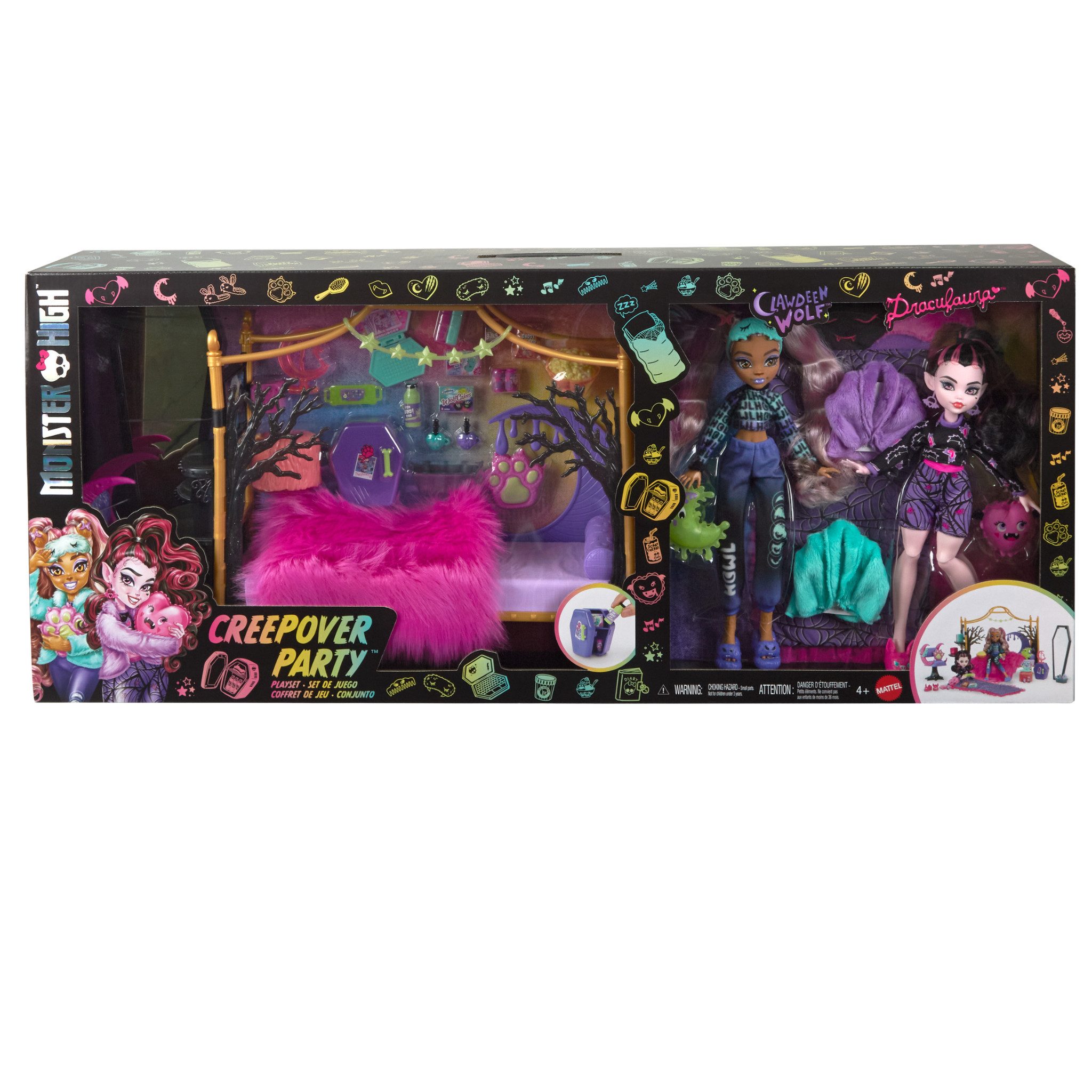 Mattel GmbH Puppenbett Monster High Creepover Party Playset mit Clawdeen Wolf & Draculaura