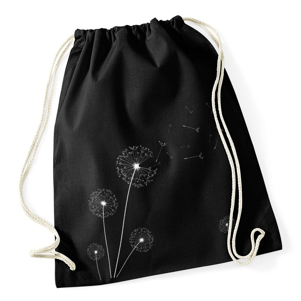 Hipster Pusteblume Jutebeutel Gymsac schwarz Beutel Dandelion Turnbeutel Blume Tasche Autiga Turnbeutel