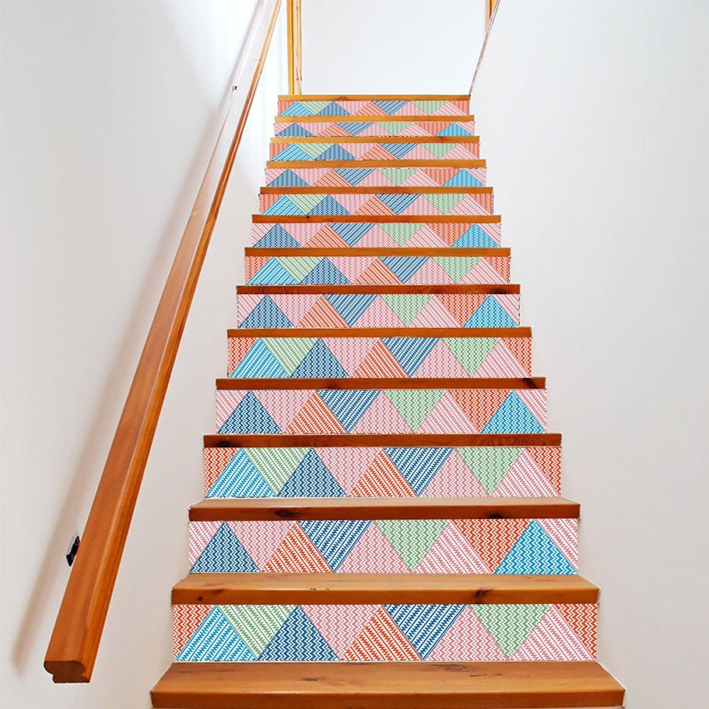 Rouemi Wandtattoo Treppenhaus Aufkleber, Bunte Geometrische Home Steps Wandaufkleber