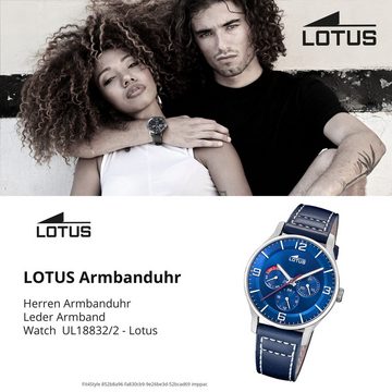 Lotus Chronograph Lotus Herrenuhr Leder blau Lotus Classic, (Chronograph), Herren Armbanduhr rund, groß (ca. 41mm), Edelstahl