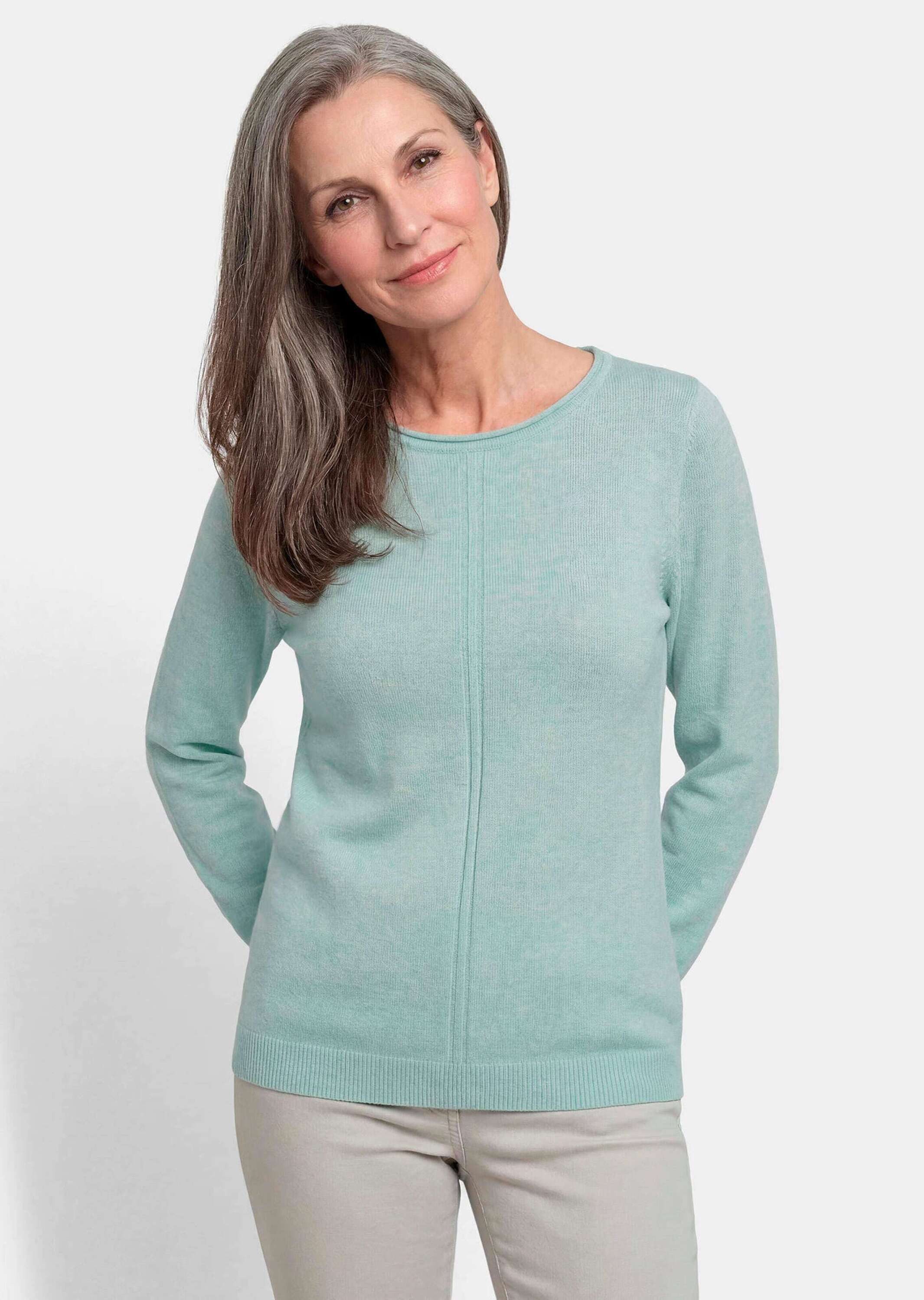 GOLDNER Strickpullover Merinopullover mit U-Boot-Ausschnitt Edler Feinstrick aus reiner Merinowolle mit Rollkante und Langarm