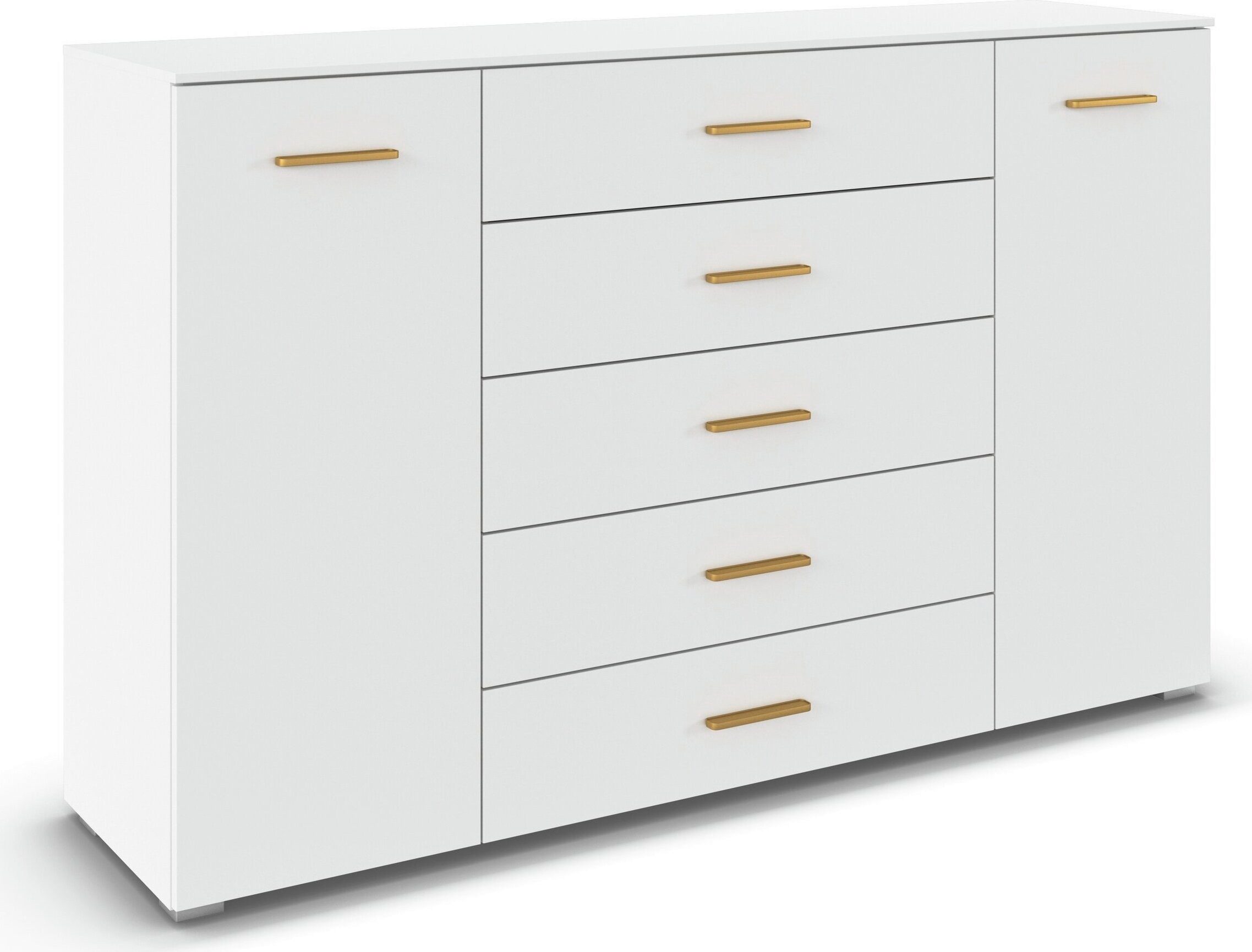 OTTO home Kombikommode Sideboard Schubkommode Kommode SCHNELLMONTAGESYSTEM ZELLARA (Breite 160 cm / Höhe 100 cm, 4 Einlegeböden, inkl. SOFT-CLOSE-FUNKTION), 2-türig 4 geräumige Schubladen, Griffe Gold aus Metall MADE IN GERMANY