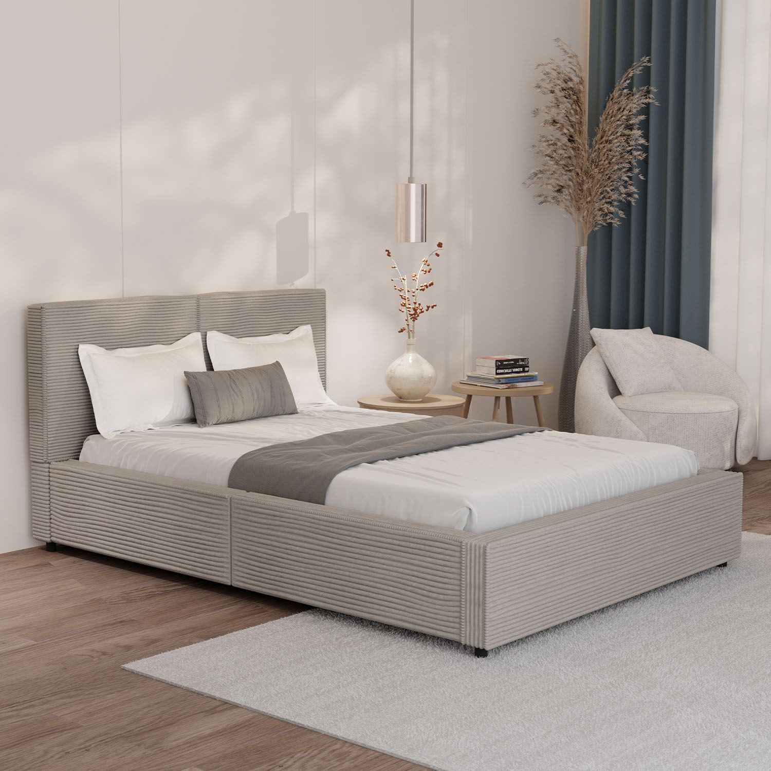 Juskys Polsterbett Salerno, Cord Design, bis 500 kg belastbar, Pflegeleicht mit Polsterung