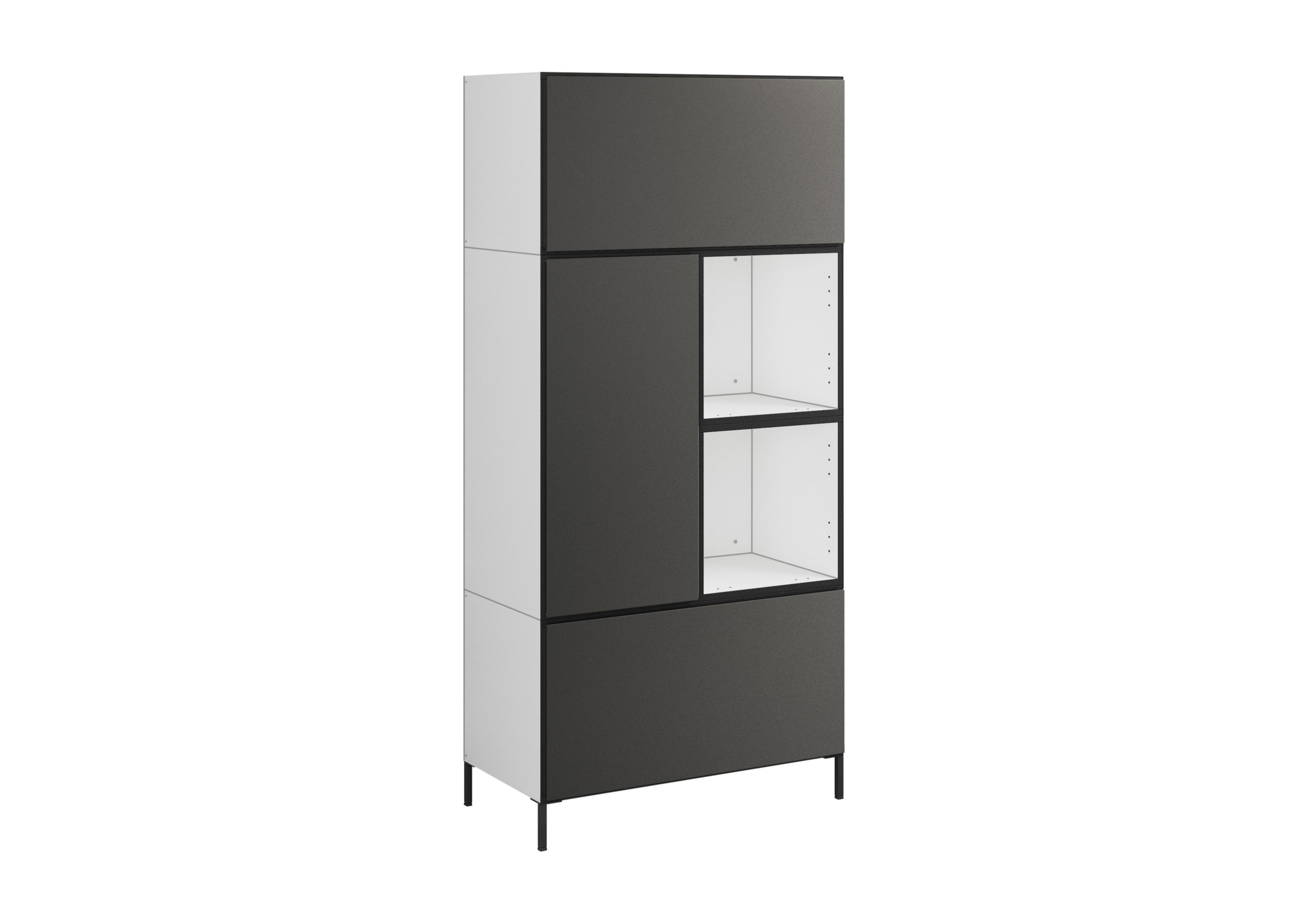 BMG Möbel Stauraumvitrine Modul+ (5 teiliges Highboard Set bestehend aus, 2x Schrank mit Klappenfunktion, 1 x Schrank mit Tür, 2x offenes Regal) Schränke können individuell angeordnet werden, Soft-Close