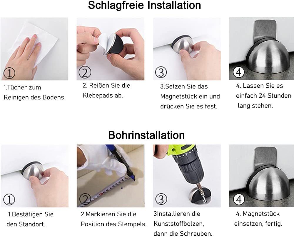 COOL-i ® Bodentürstopper Edelstahl Türstopper, Selbstklebender Metall Magnet Türstopper, für Glastüren Balkontüren 2er Set – Bild 4 von 5