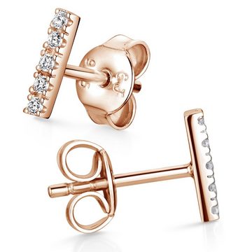 Materia Paar Ohrstecker Ohrringe Damen Rosegold Zirkonia SO-447, 925 Sterling Silber, vergoldet