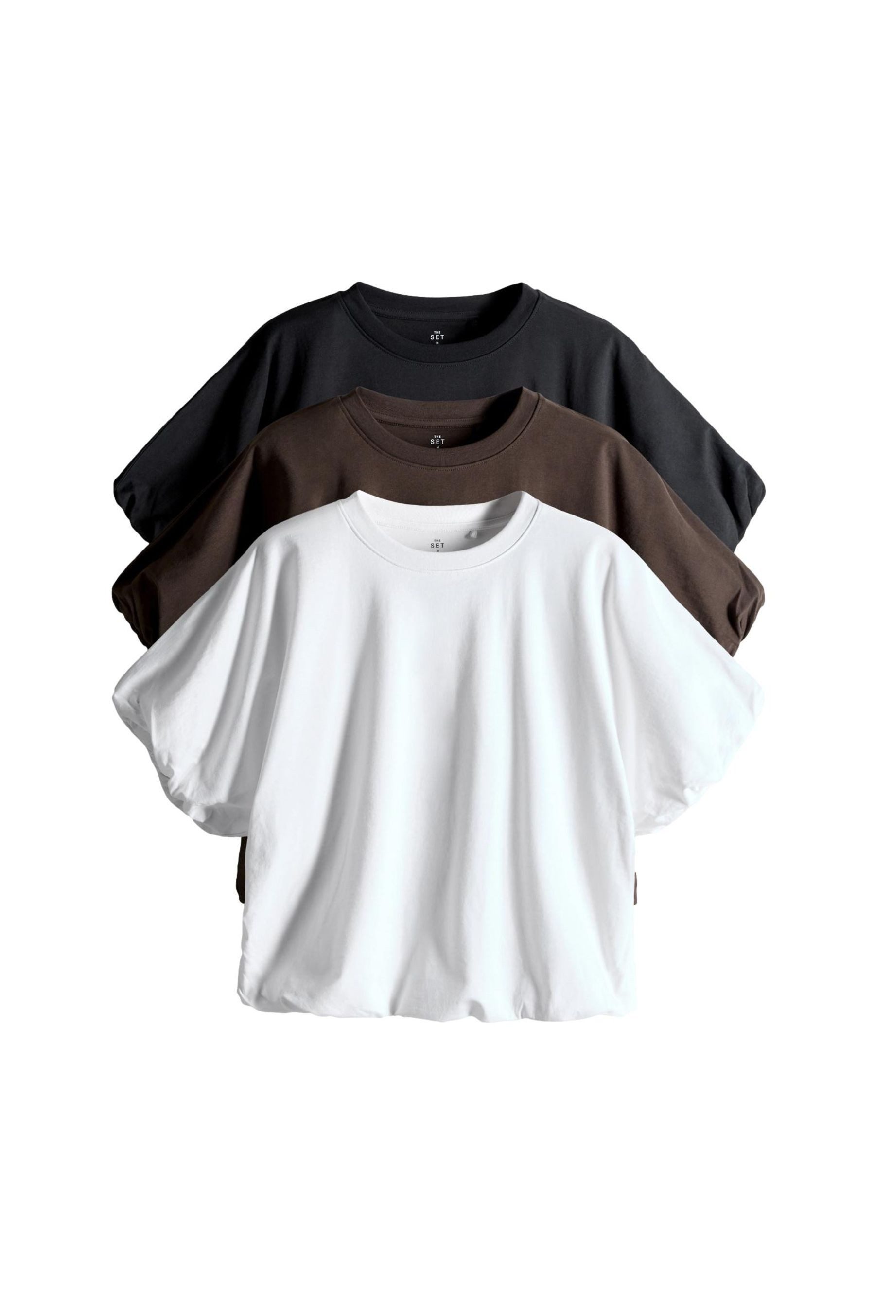 The Set T-Shirt The Set T-Shirt mit Ballonsaum, 3er-Pack (3-tlg) günstig online kaufen
