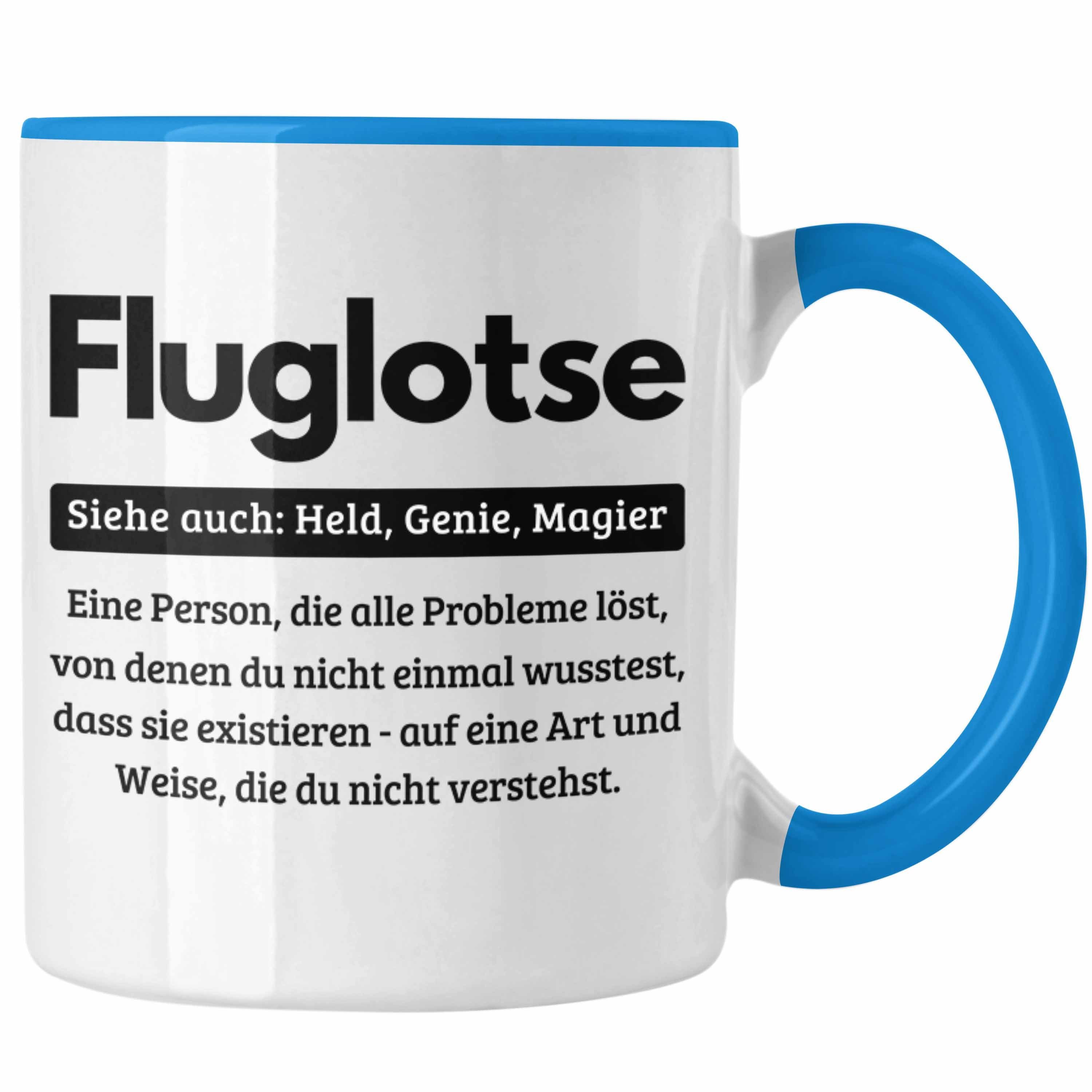 Tasse Blau Tasse Fluglotse Spruch Geschenk Geschenkidee für Fluglotsen Trendation Kaffee-Bec