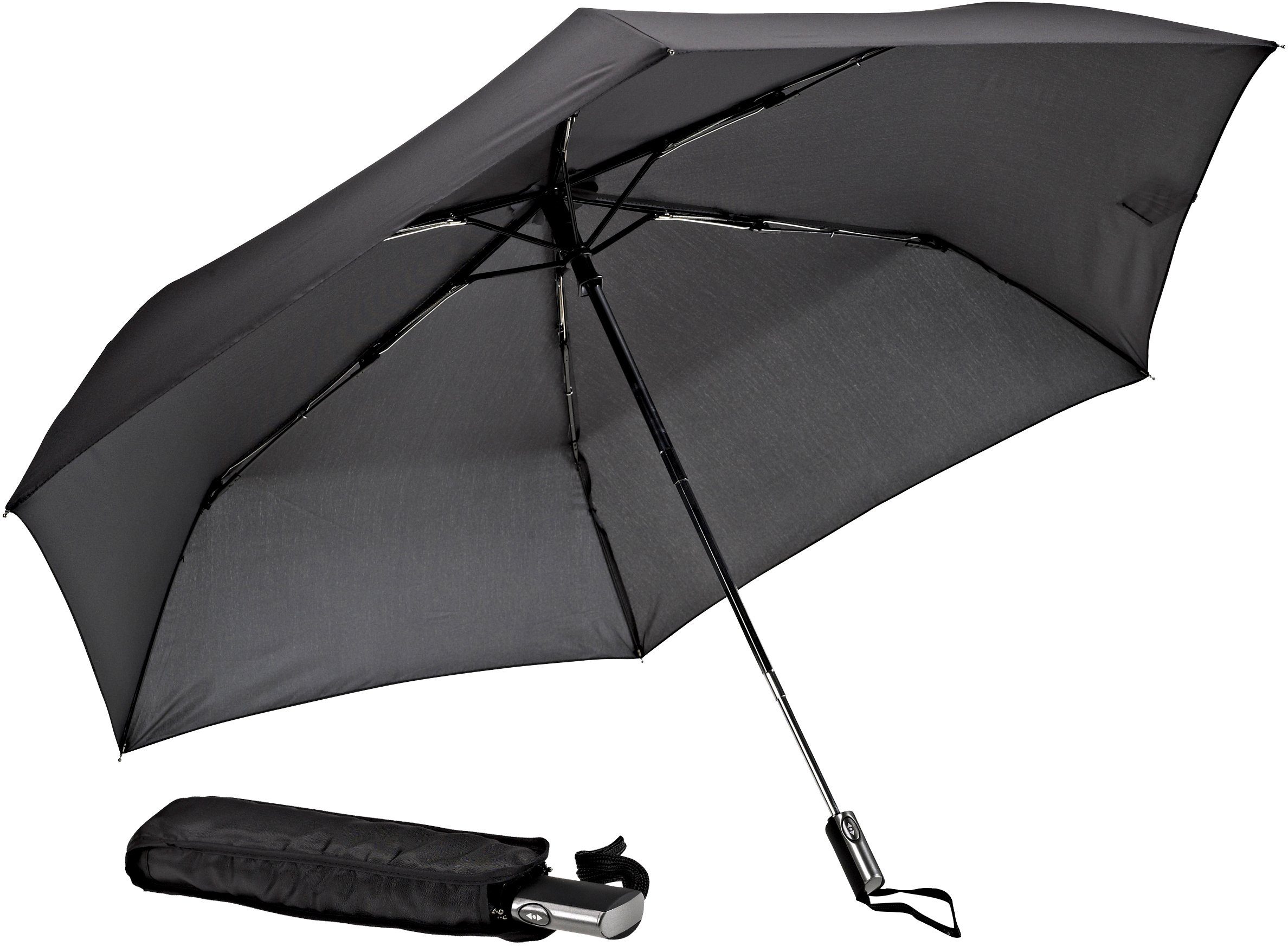 EuroSCHIRM® und schwarz, flach extra Automatik Taschenregenschirm 3224, leicht