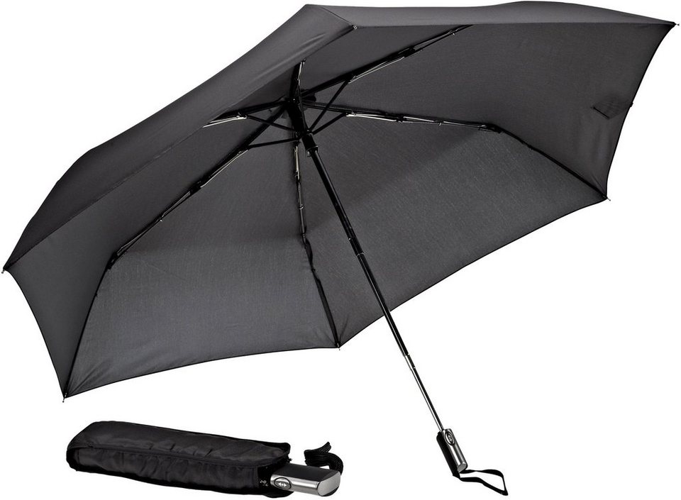 EuroSCHIRM® Taschenregenschirm Automatik 3224, schwarz, extra flach und  leicht
