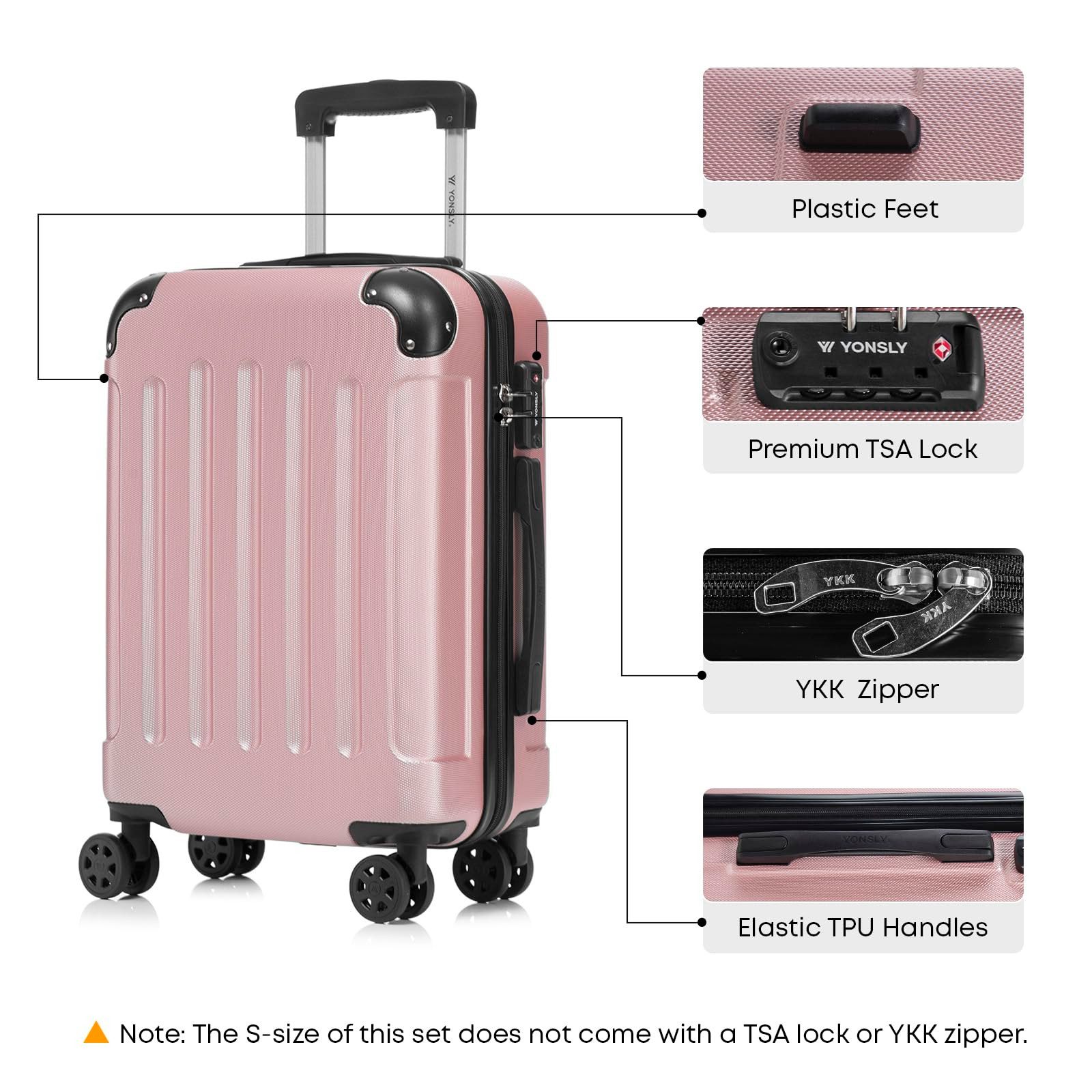 YONSLY Koffer Premium Reisekoffer Hartschalen-Koffer Trolley Kabinenkoffer S-M-L-XL, 4 Rollen, 360°-Doppelrollen, TSA-/Zahlenschloss, YKK-/Standardreißverschluss