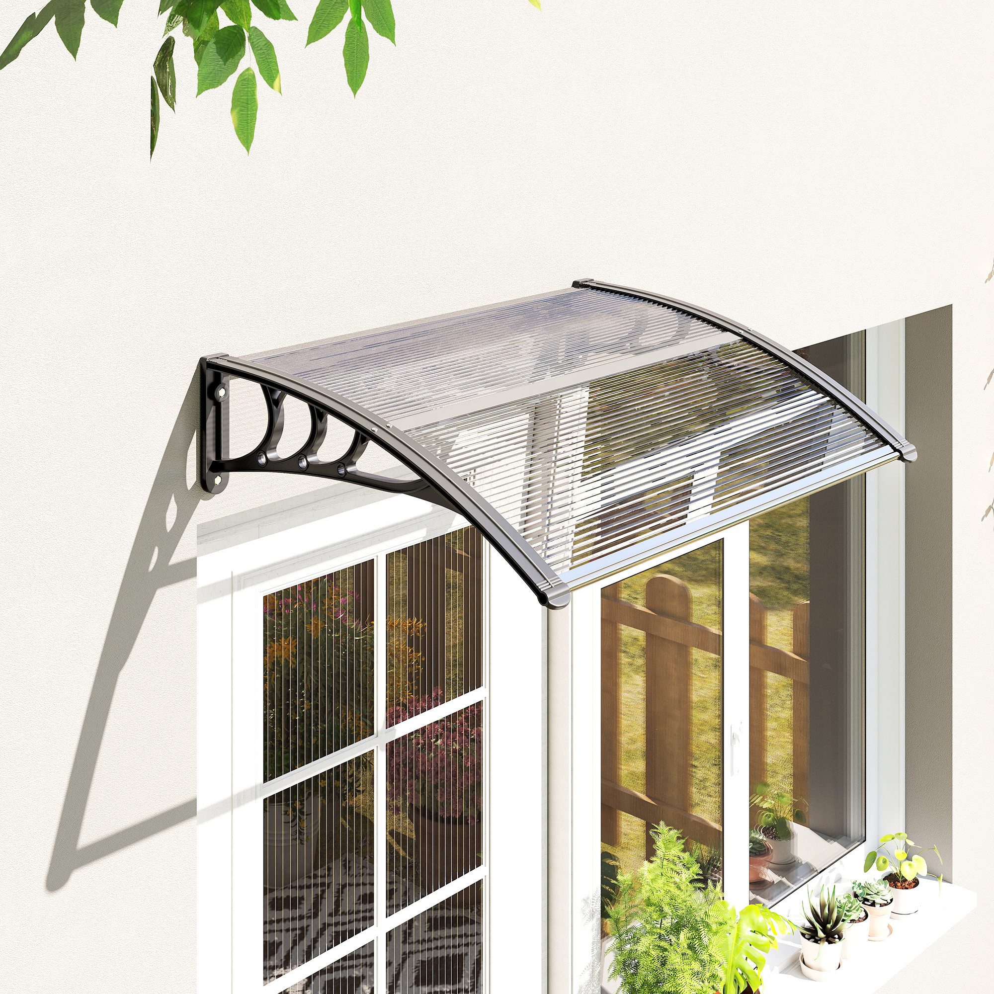 Outsunny Pultvordach Vordach Haustürvordach 100 x 75 cm Polycarbonat Transparent (Überdachung, 1 St., Polycarbonat), Transparent