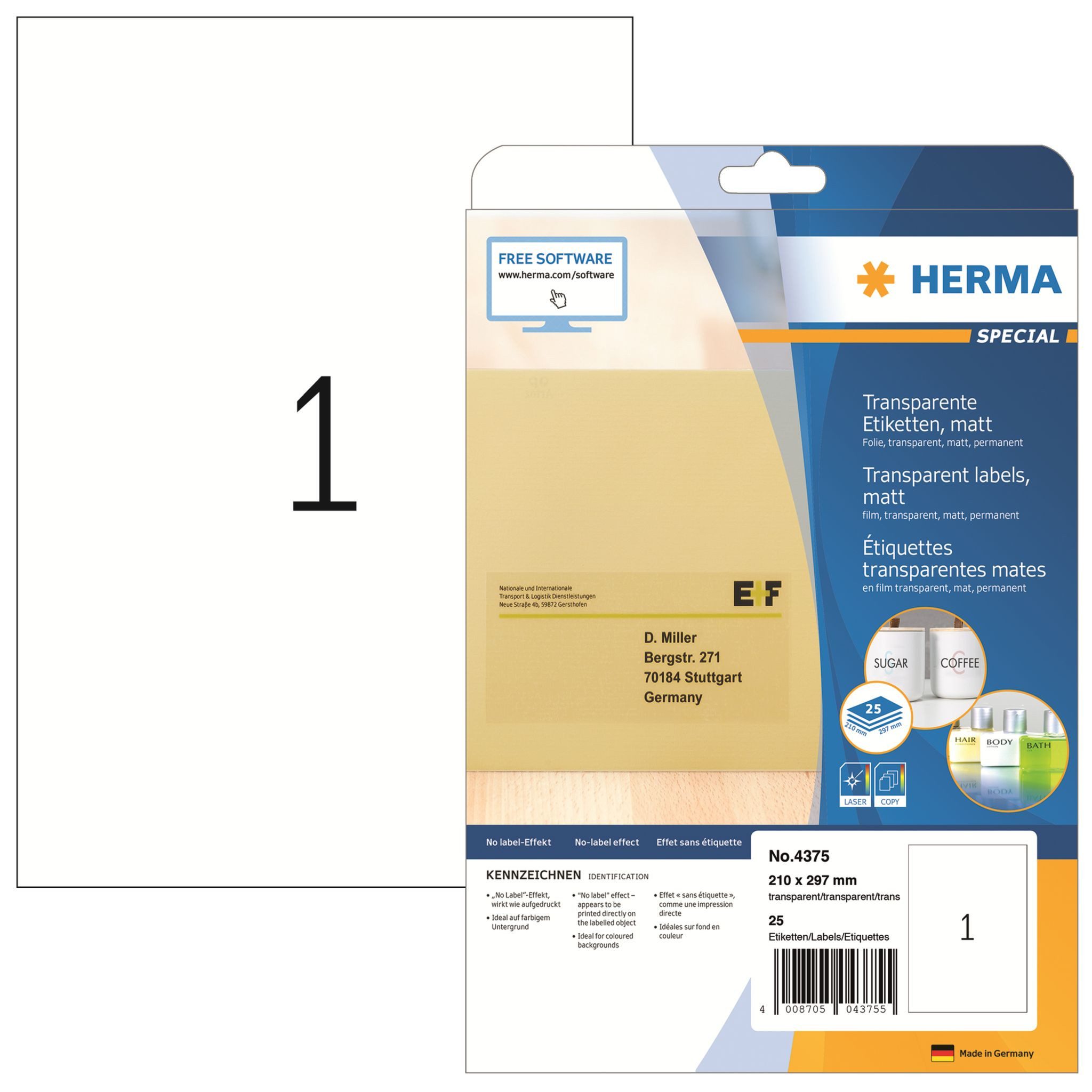 HERMA Etikett Herma Etiketten permanent haftend 210 x 297 mm Folie transparent matt