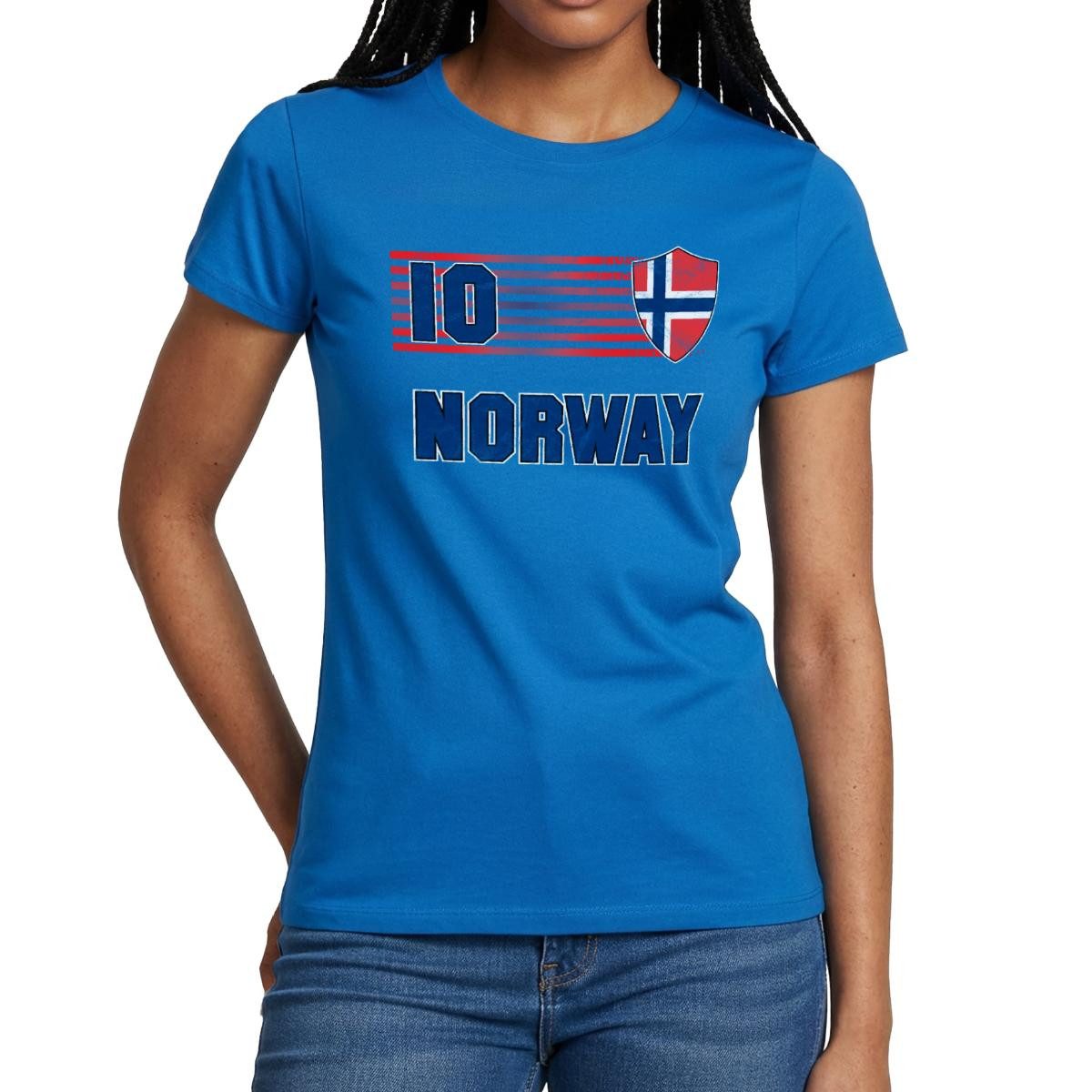Spreadshirt T-Shirt Norwegen Trikot, Norwegen Fußball Flagge Frauen T-Shirt (1-tlg) Slim Fit, fällt klein aus