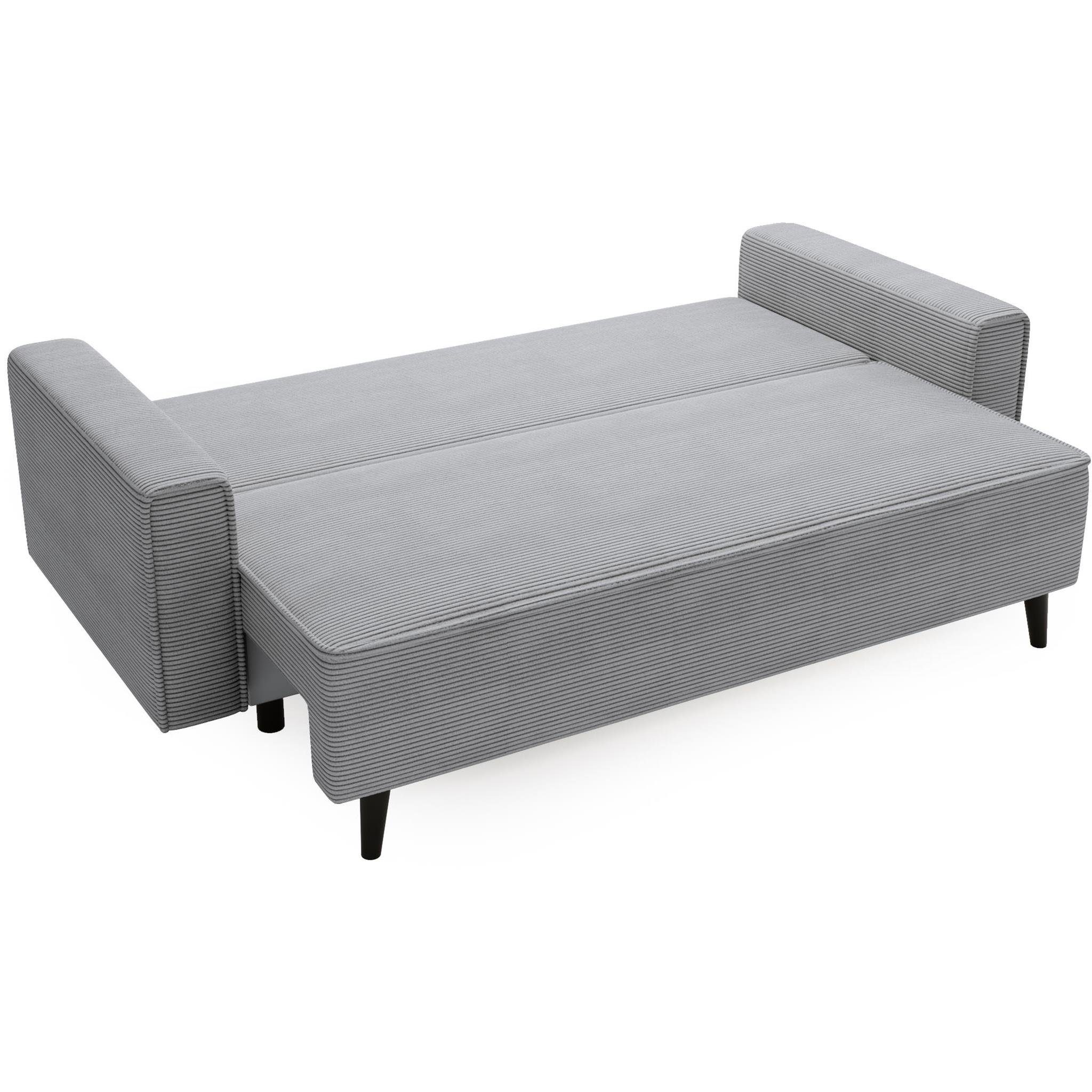 Beautysofa Schlafsofa Monte, stilvoll cm 55) Bettkasten, Hellgrau Relaxfunktion, 225x95 mit (poso Cord-Bezug, Polstersofa