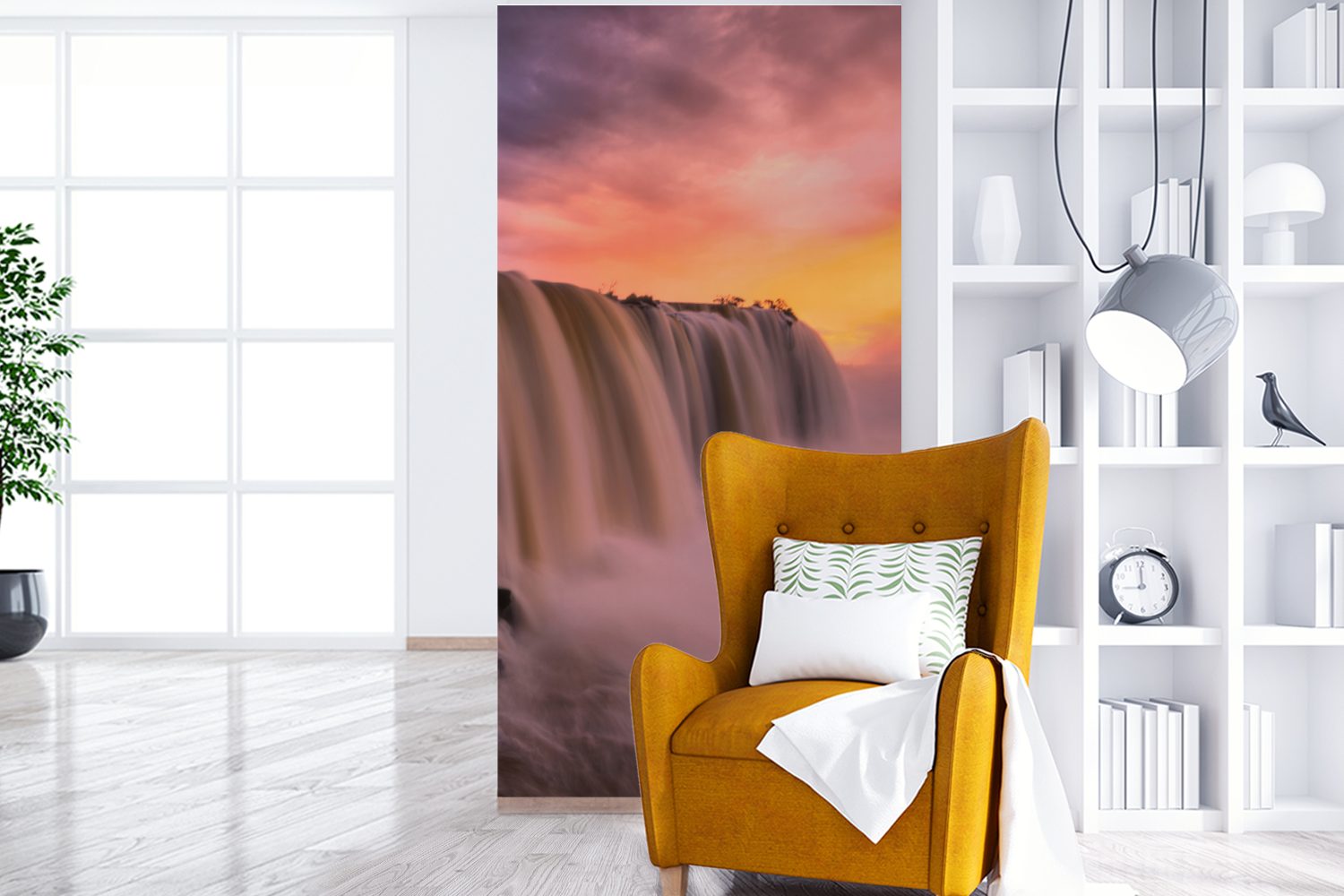 Wohnzimmer bedruckt, (2 - Wasserfall St), für Matt, Natur, Fototapete MuchoWow Schlafzimmer Sonnenuntergang Küche, - Vliestapete Fototapete