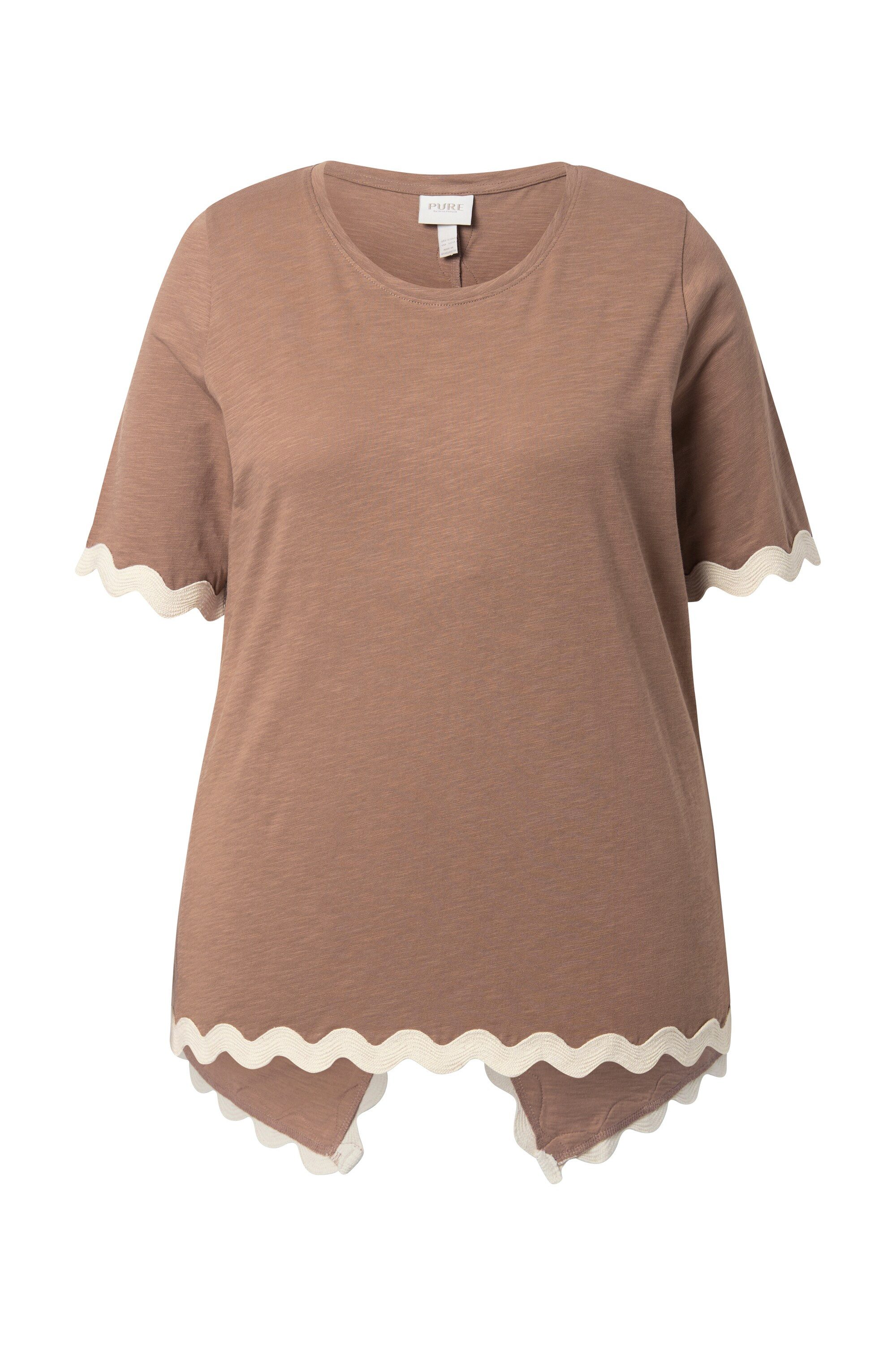 Ulla Popken T-Shirt T-Shirt Zierborte Rundhals Halbarm Biobaumwolle günstig online kaufen