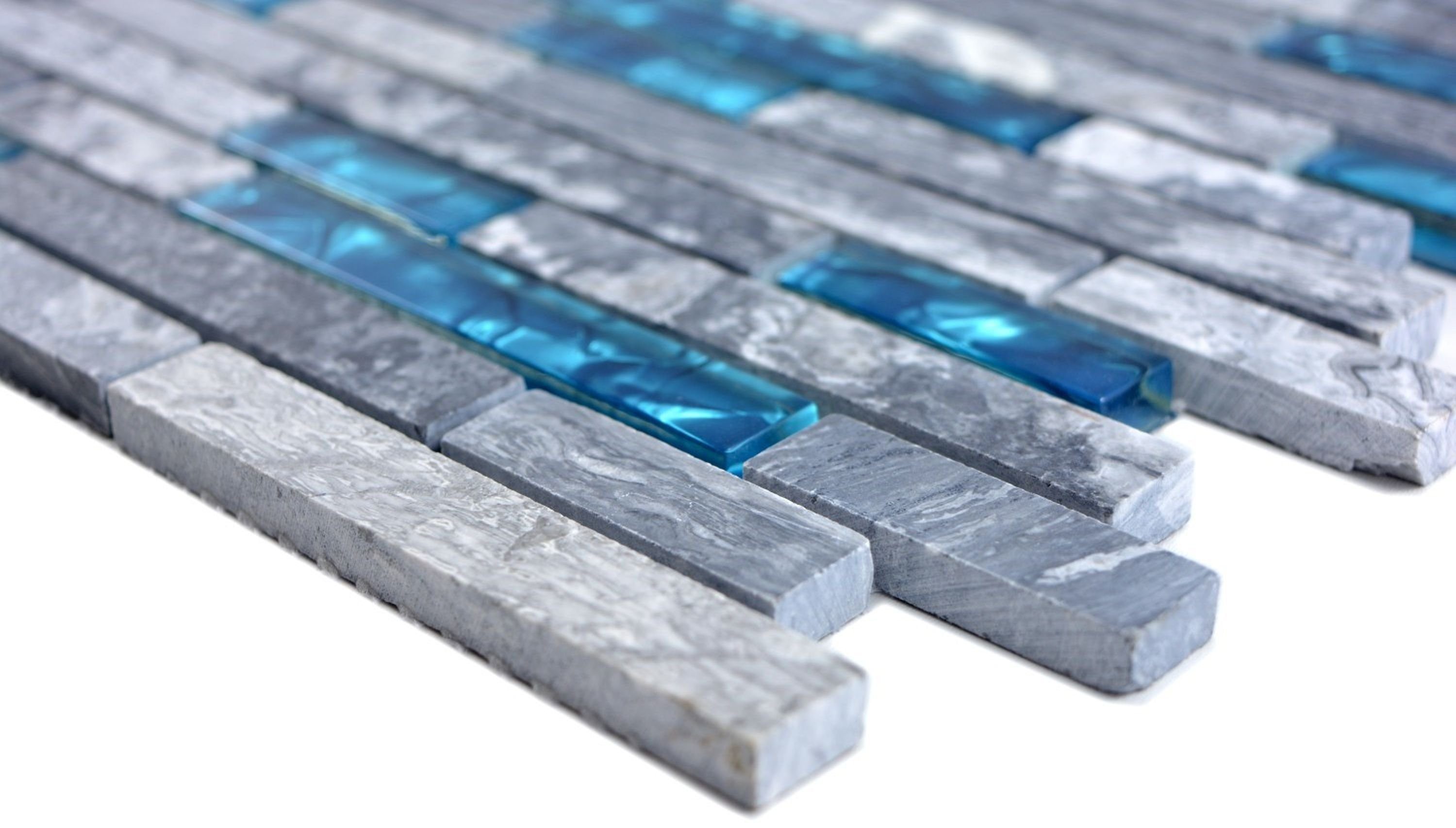 Mosani Mosaikfliesen Marmor Naturstein Fliesen Glasmosik Wandfliesen Grau Blau, 30cm x 29cm, Dekorative Wandverkleidung