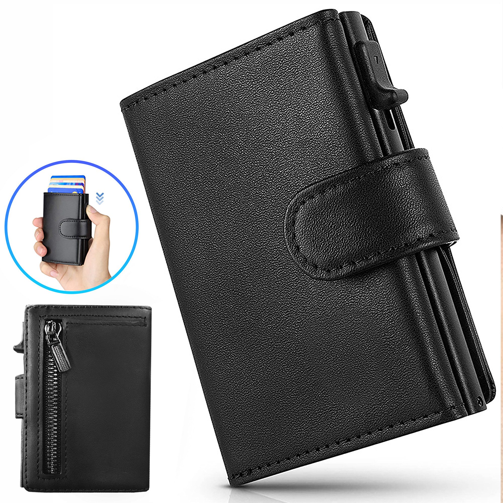 ibettertec Geldbörse Slim Wallet mit Münzfach,Herren Geldbörse,Card Holder Wallet (Mini Geldbörse Herren&Damen klein,Weihnachtsgeschenk, Kreditkartenetui Portemonnaie, Geldbeutel Carbon-Schwarz), Schlankes Portemonnaie mit Münzfach,Kreditkarten auswirft
