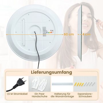 COSTWAY Badspiegel, Touch LED Spiegel, 60cm rund, IP44