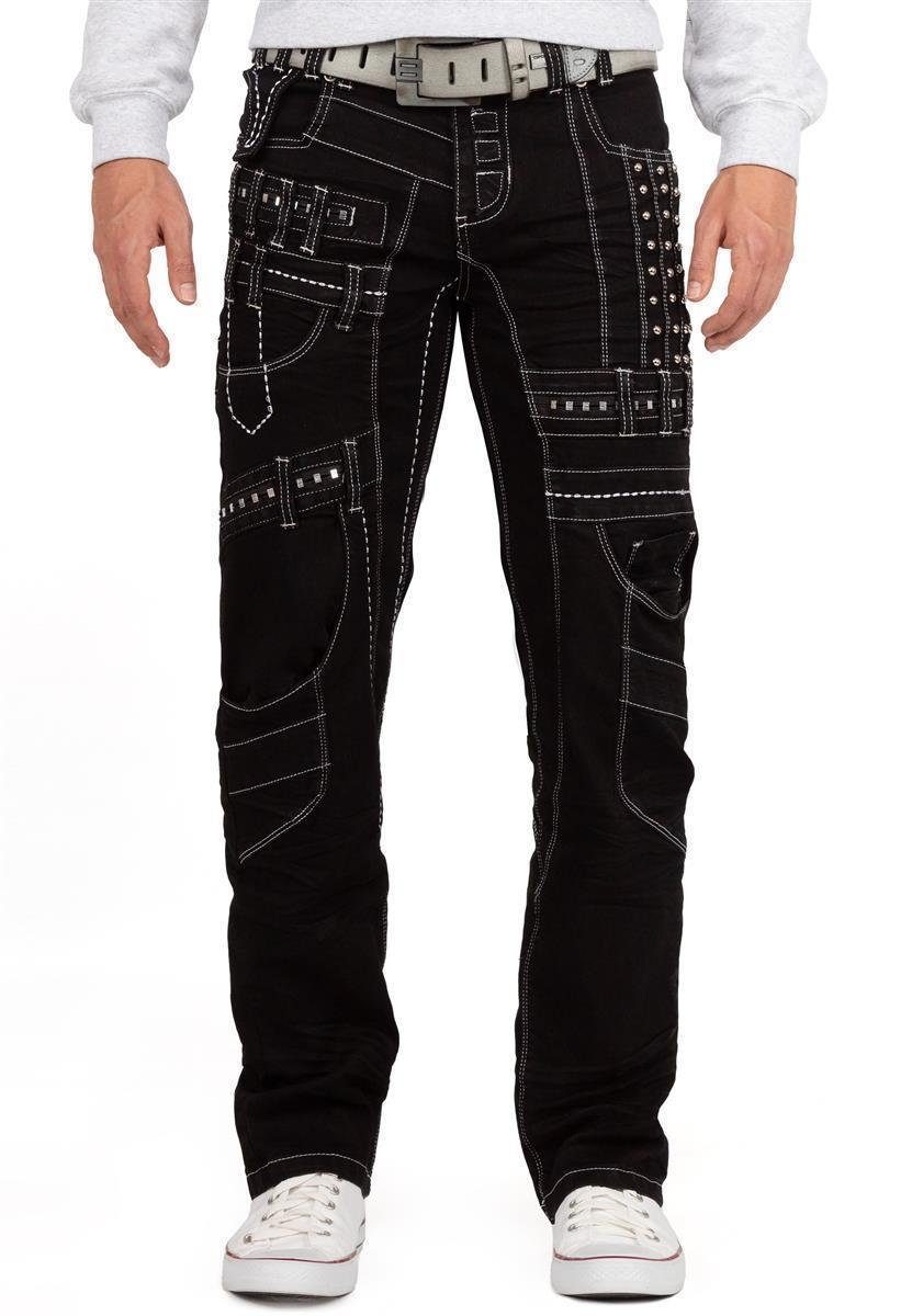 5-Pocket-Jeans Herren und Auffällige Lupo Nieten Ziernähten BA-KM8004 schwarz Hose Kosmo mit