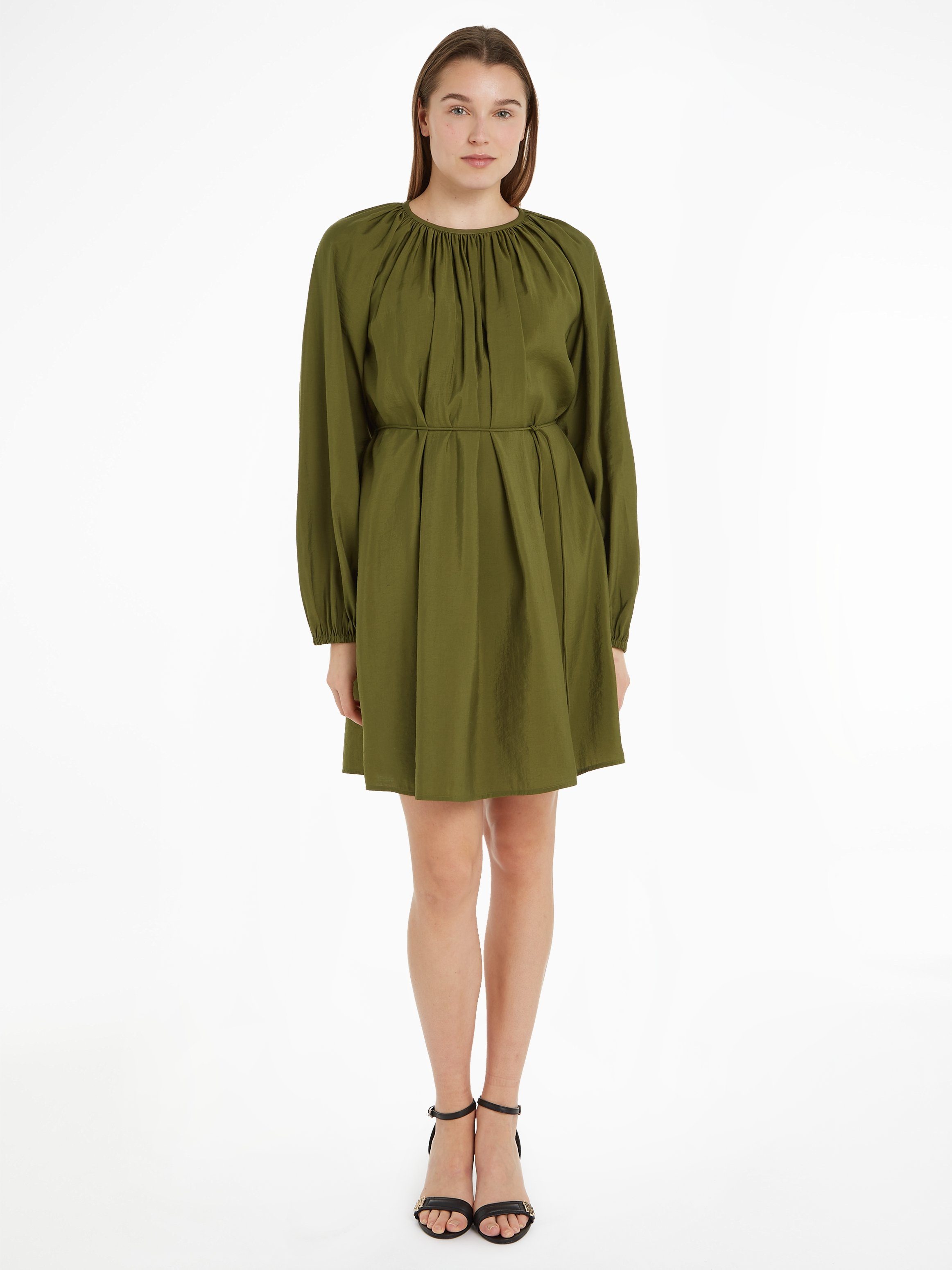 [Wir haben auch eine große Auswahl!] SHORT MODAL mit Green Tommy DRESS Taillenbund Blusenkleid Hilfiger TEXTURED Putting