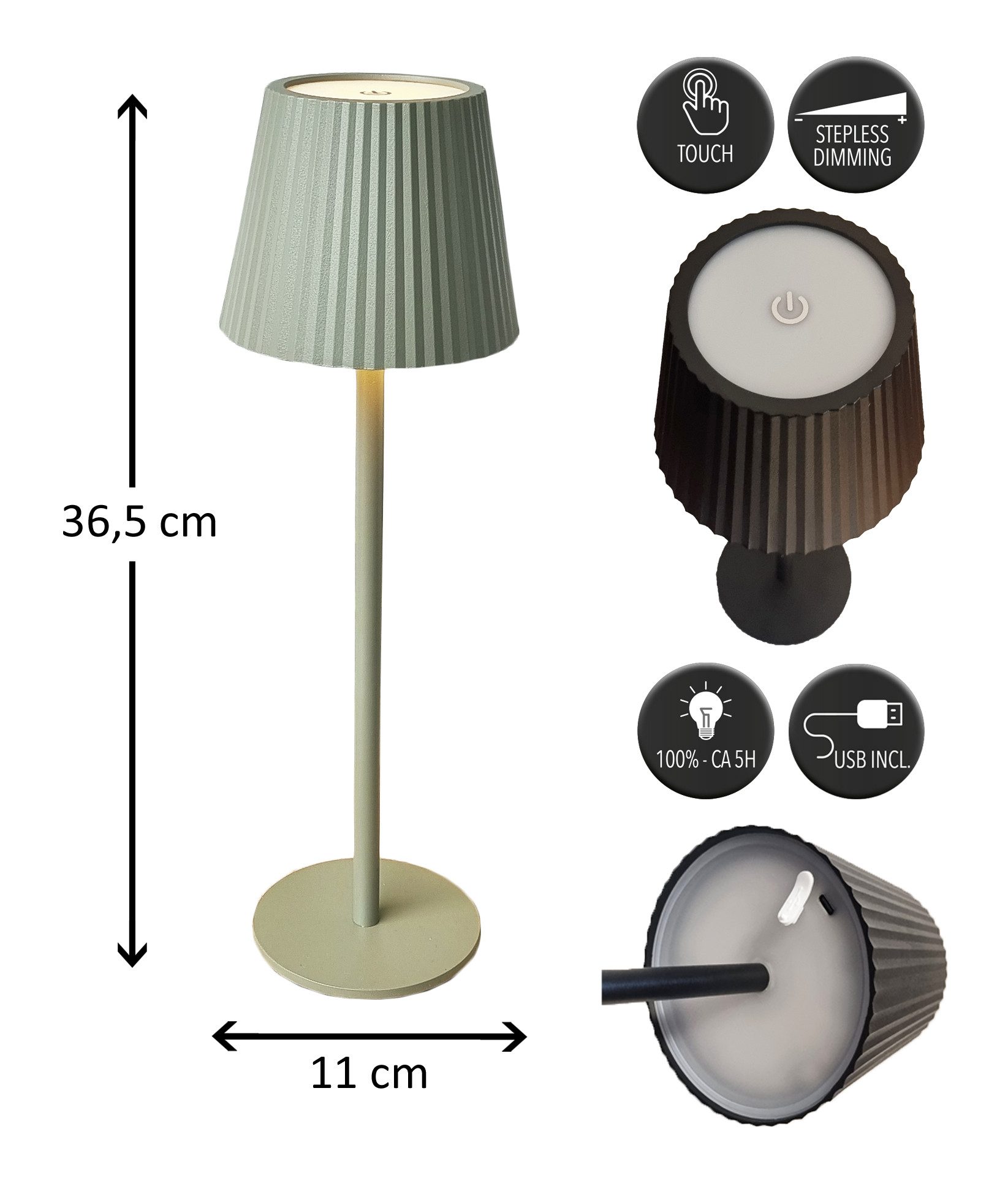 Coen Bakker Deco BV LED Außen-Tischleuchte Touch Tischlampe Dimmbar Akku In-/Outdoor IP44, Touch-Funktion, LED fest verbaut, Kaltweiß, Warmweiß, Tageslichtweiß