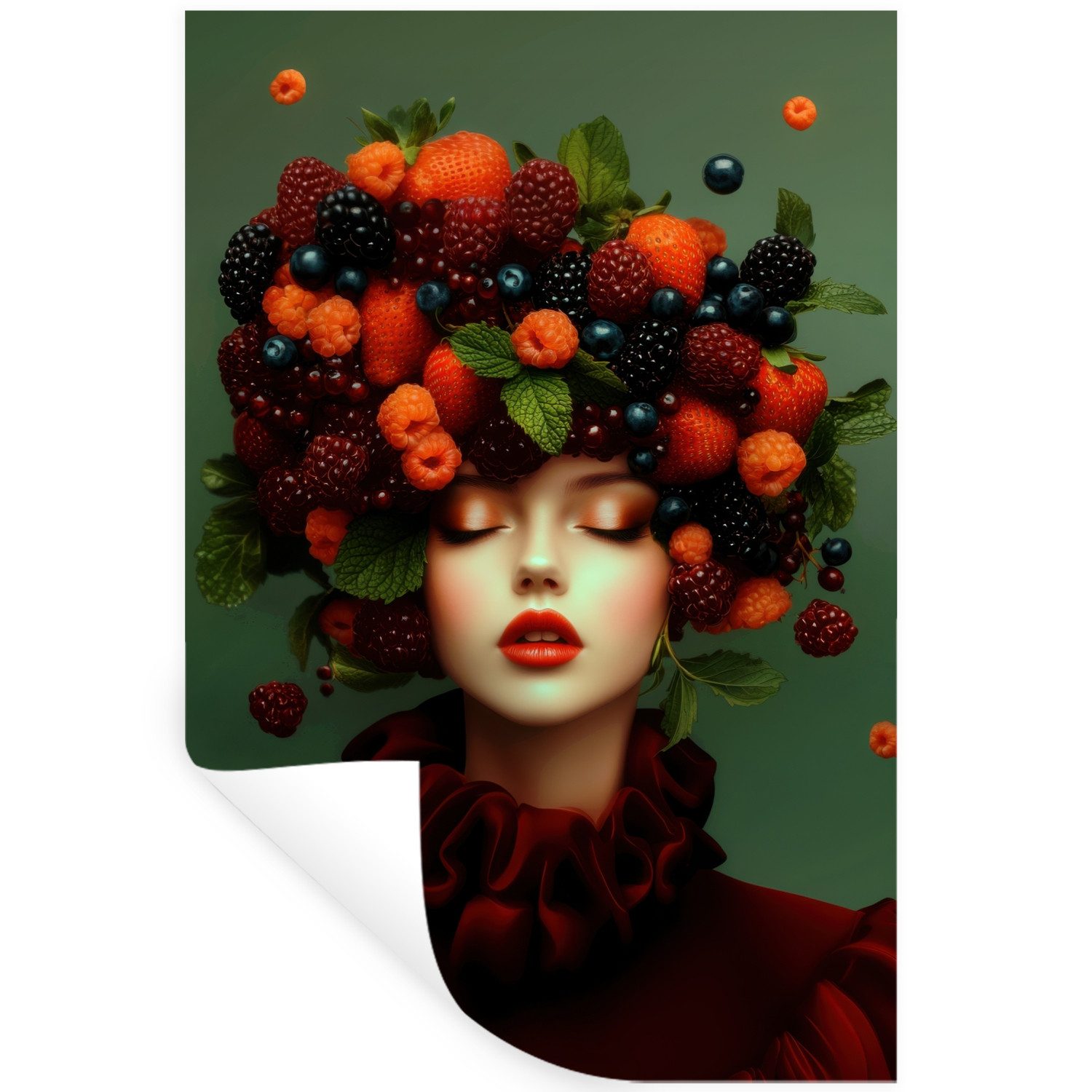 MuchoWow Wandsticker Weiblich - Erdbeeren - Himbeeren - Brombeeren - Beeren (1 St), Wandaufkleber, Selbstklebend, Wohnzimmer, 20x30 cm