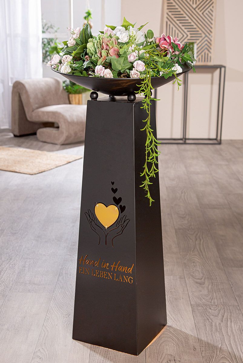 GILDE Dekoschale Schalenständer Metall Schwarz Gold Herzmotiv Hand in Hand günstig online kaufen