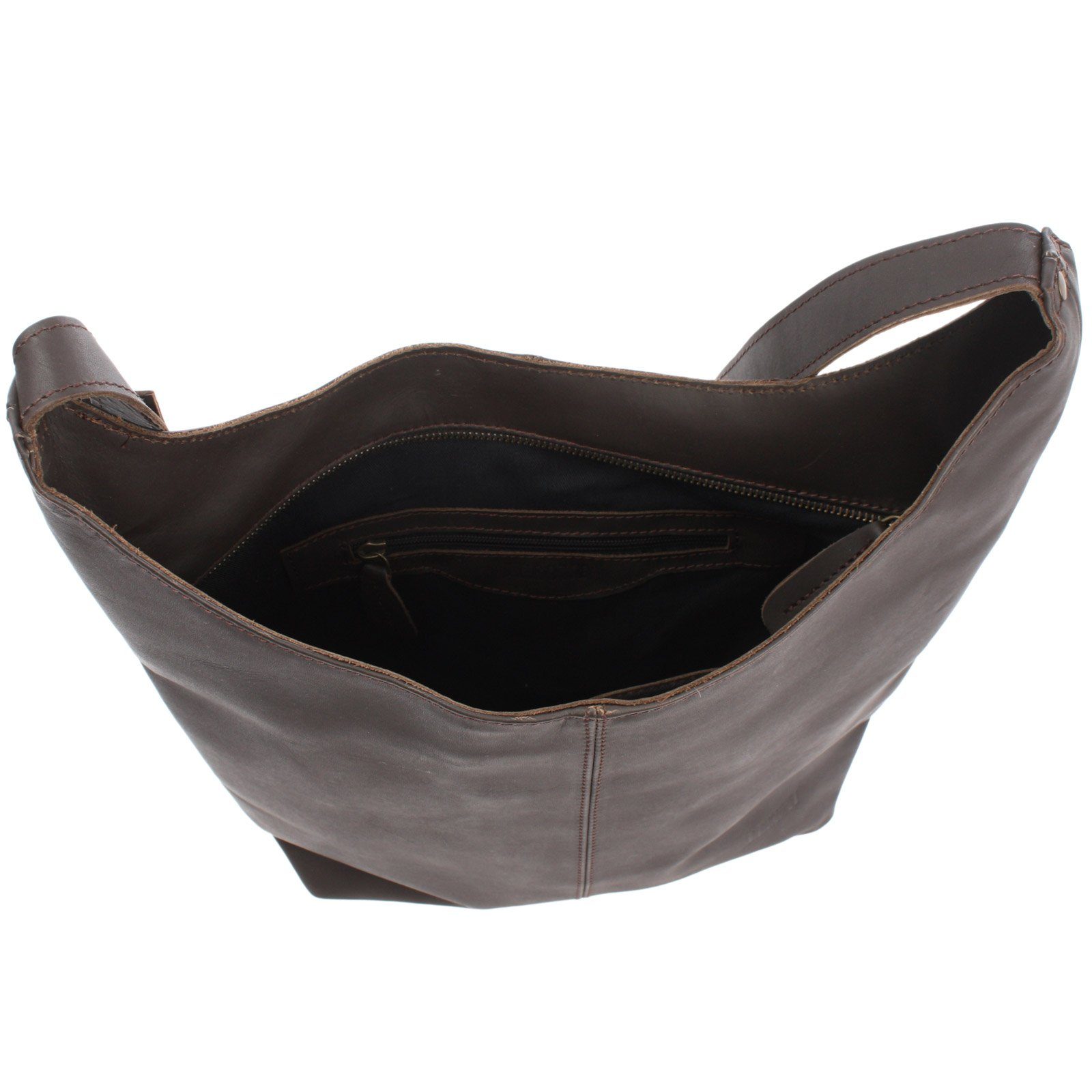 LECONI Schultertasche große Umhängetasche Beuteltasche Damentasche Shopper Echt Leder LE0055, Echtleder – Reißverschlussfach innen & außen – 34×34×11 cm – Bild 5 von 5