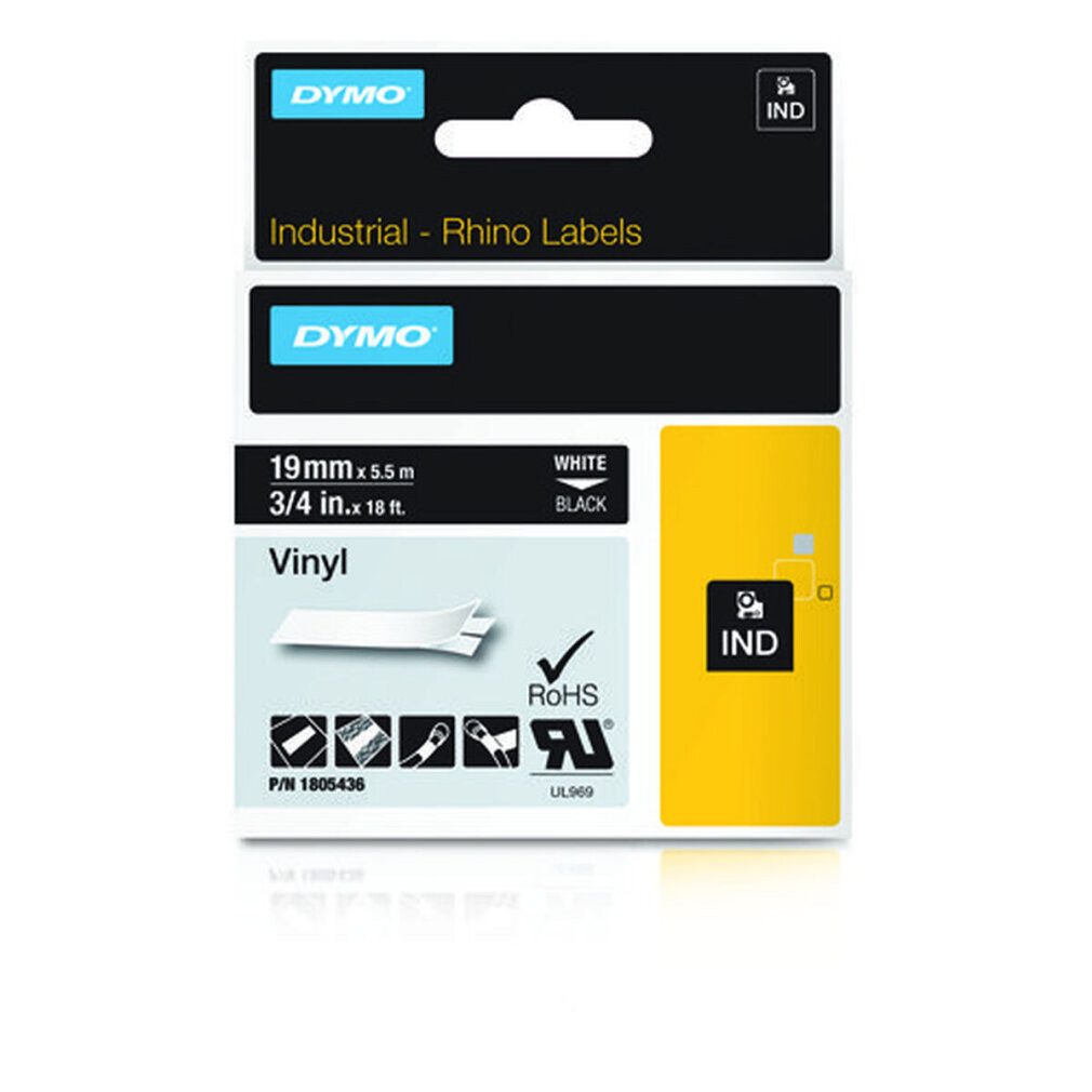 Thumbnail - DYMO Druckerband Schriftband RHINO 1805436, 19 mm weiß auf schwarz