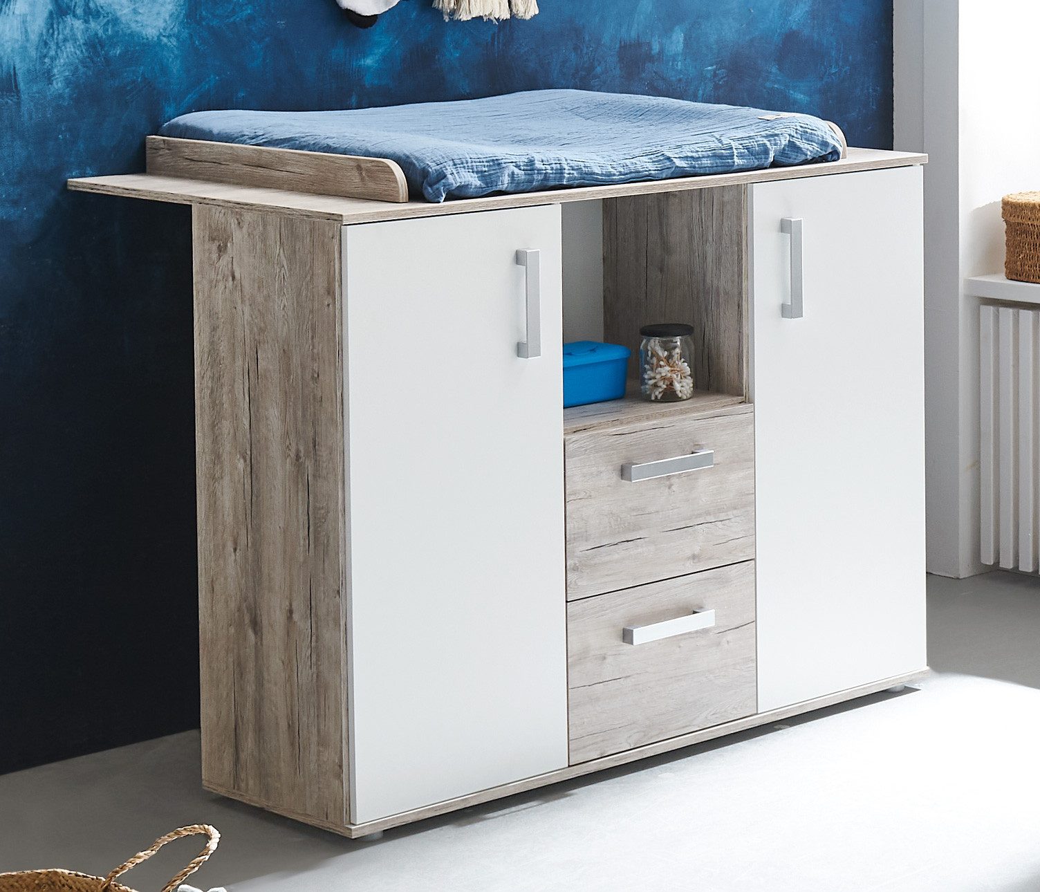 Arthur Berndt Bente Complete Baby Room Set (3-piece set: cot, wardrobe, changing table), Made in Germany; with cot, wardrobe and changing table